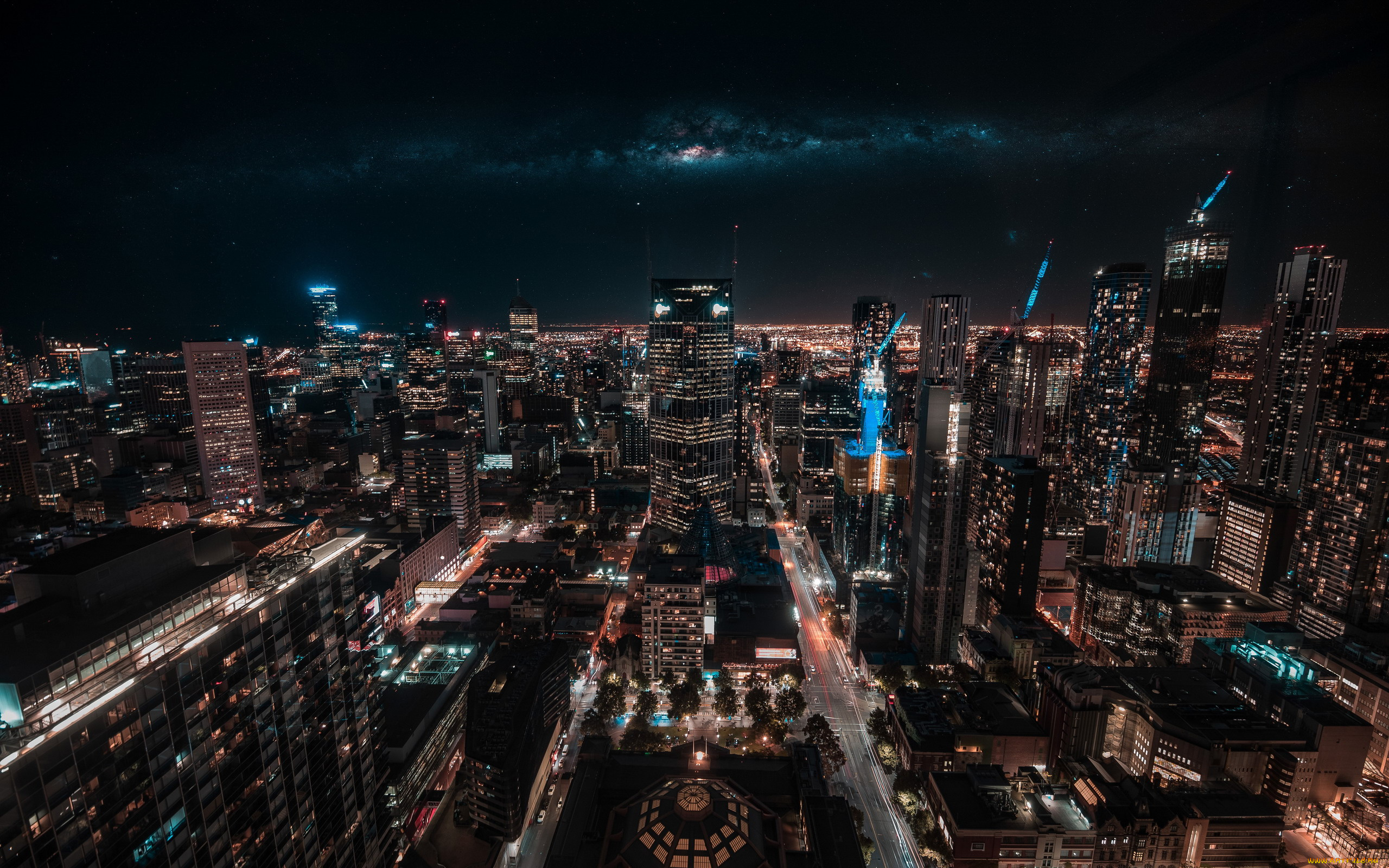 города, мельбурн, , австралия, огни, панорама, ночь