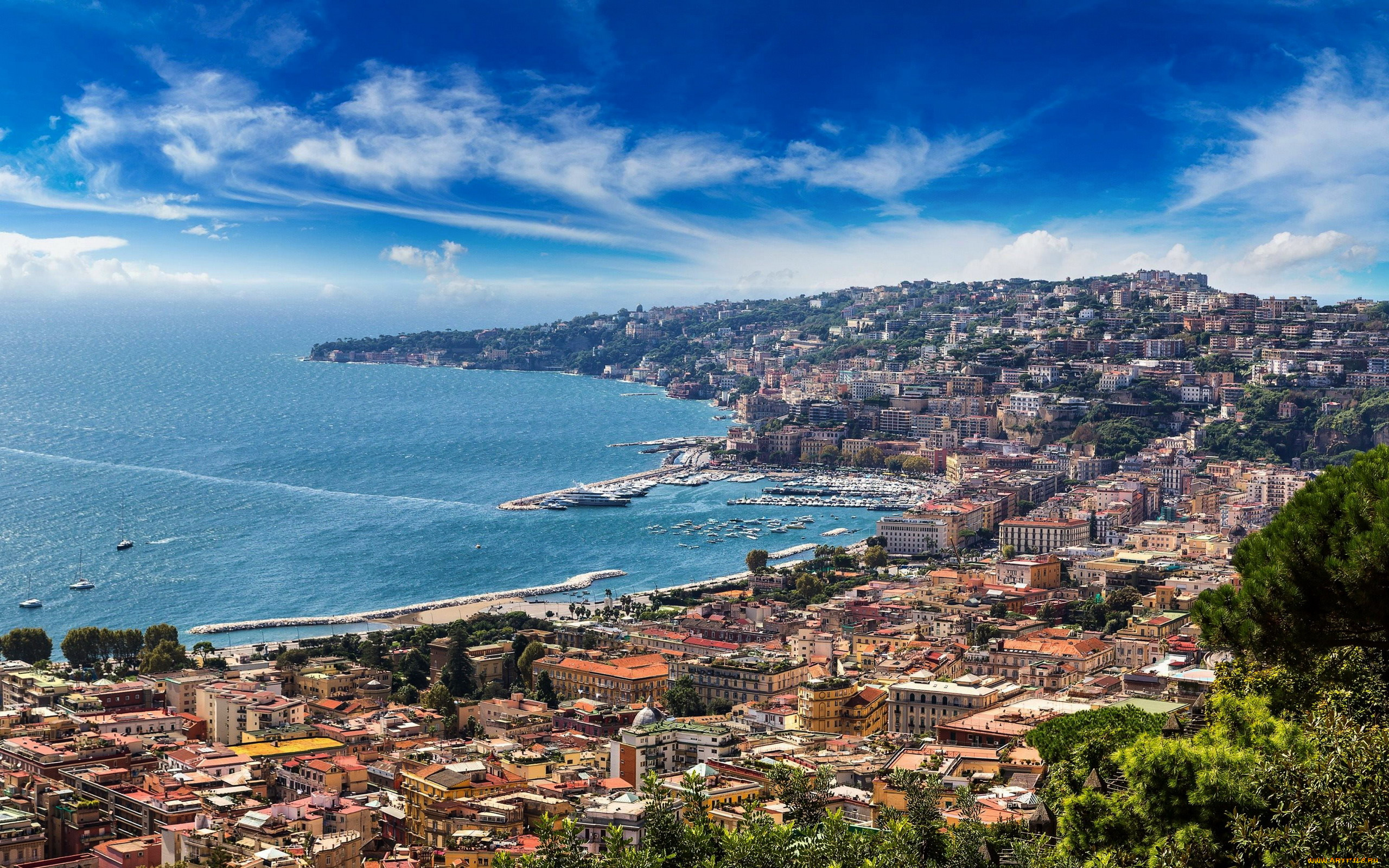 неаполь, италия, города, -, панорамы