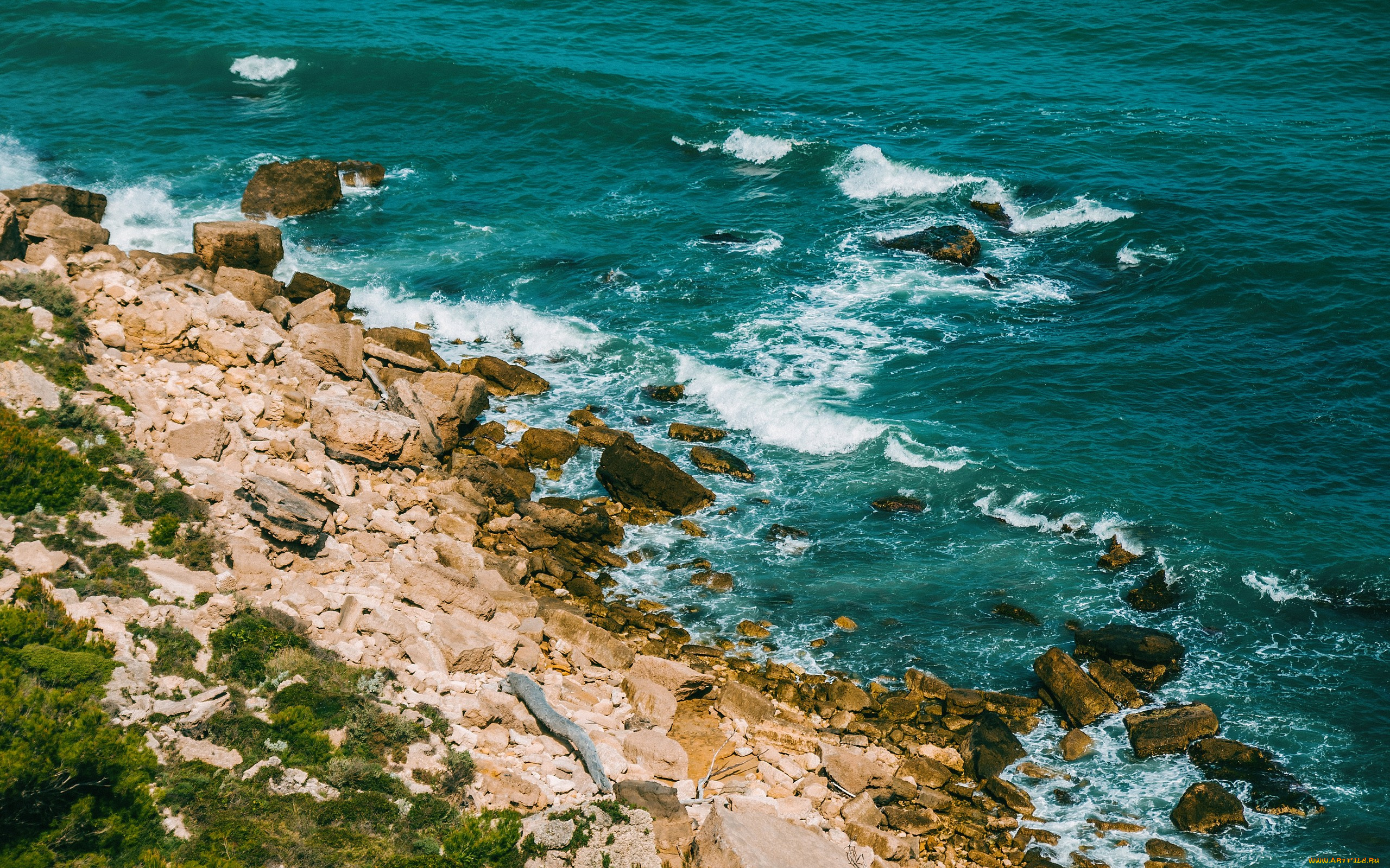 природа, побережье, волны, камни