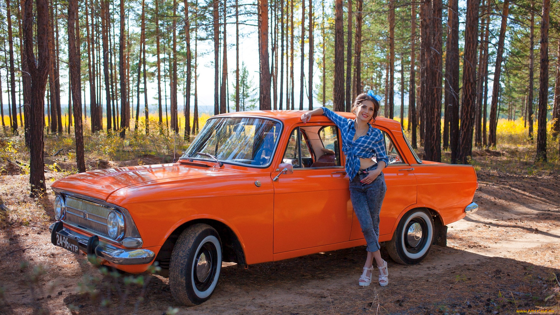 автомобили, -авто, с, девушками, автомобиль, иж, москвич, лес, девушка
