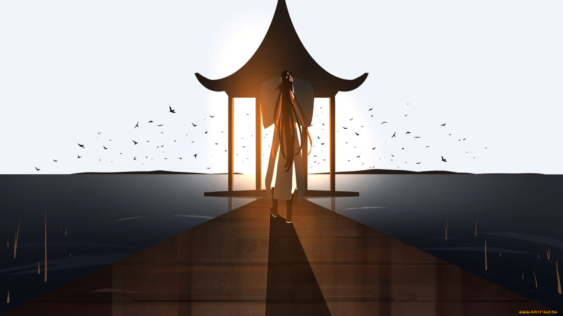 аниме, mo, dao, zu, shi, вэй, усянь, озеро, беседка