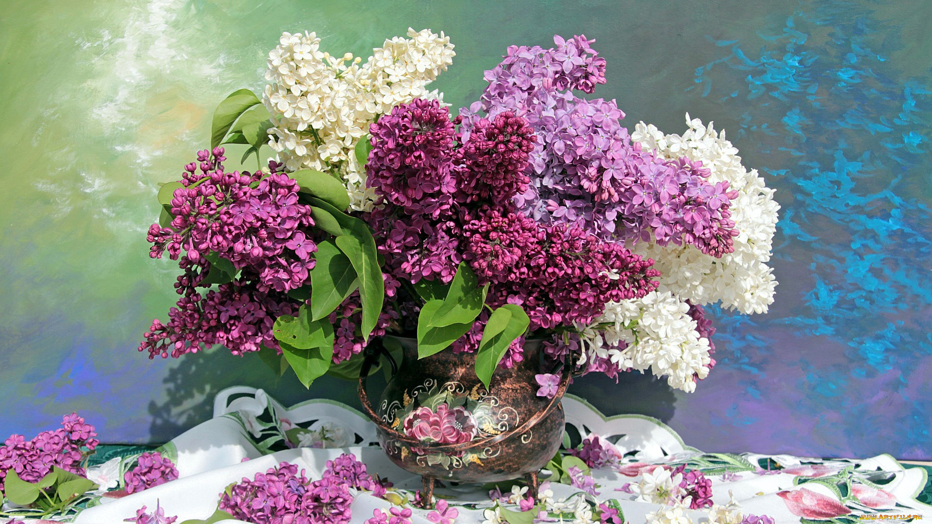 цветы, сирень, разноцветная, букет