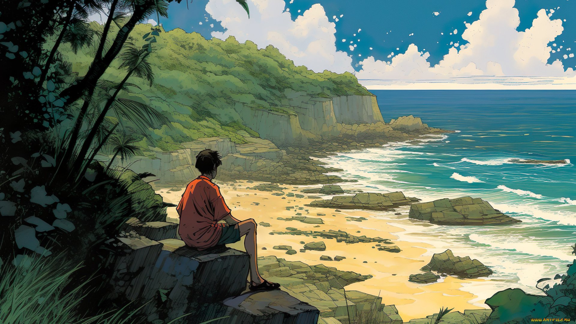 аниме, пейзажи, , природа, побережье