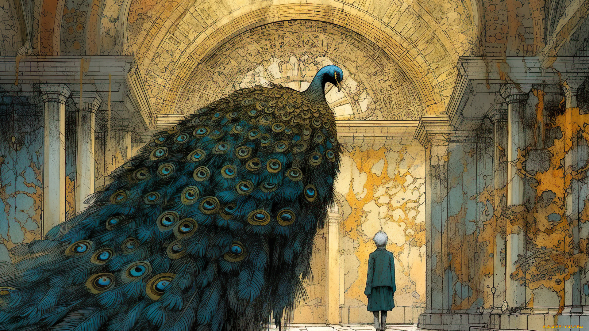 аниме, животные, , существа, павлин