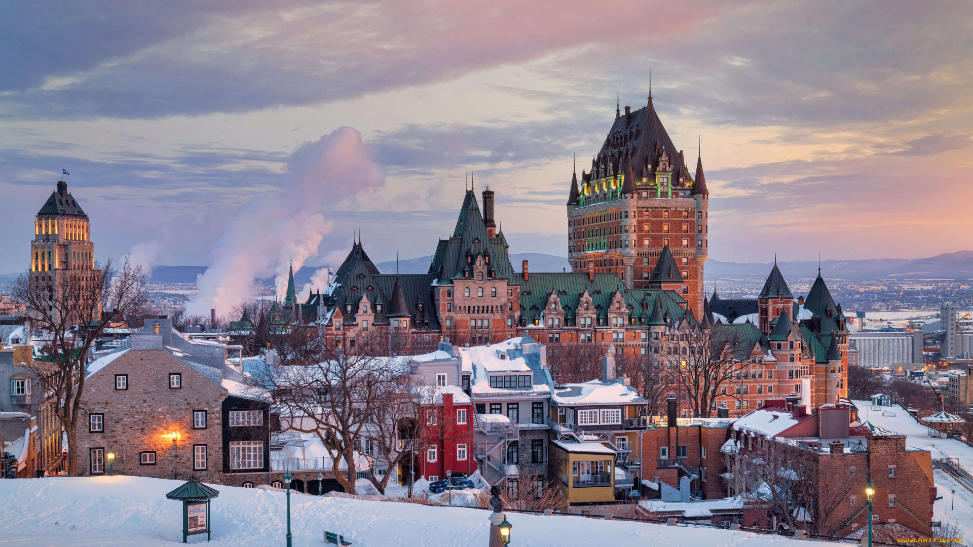 chateau, frontenac, , quebec, city, , canada, города, -, дворцы, , замки, , крепости, fairmont, le, chateau, frontenac, город, зима, канада, снег