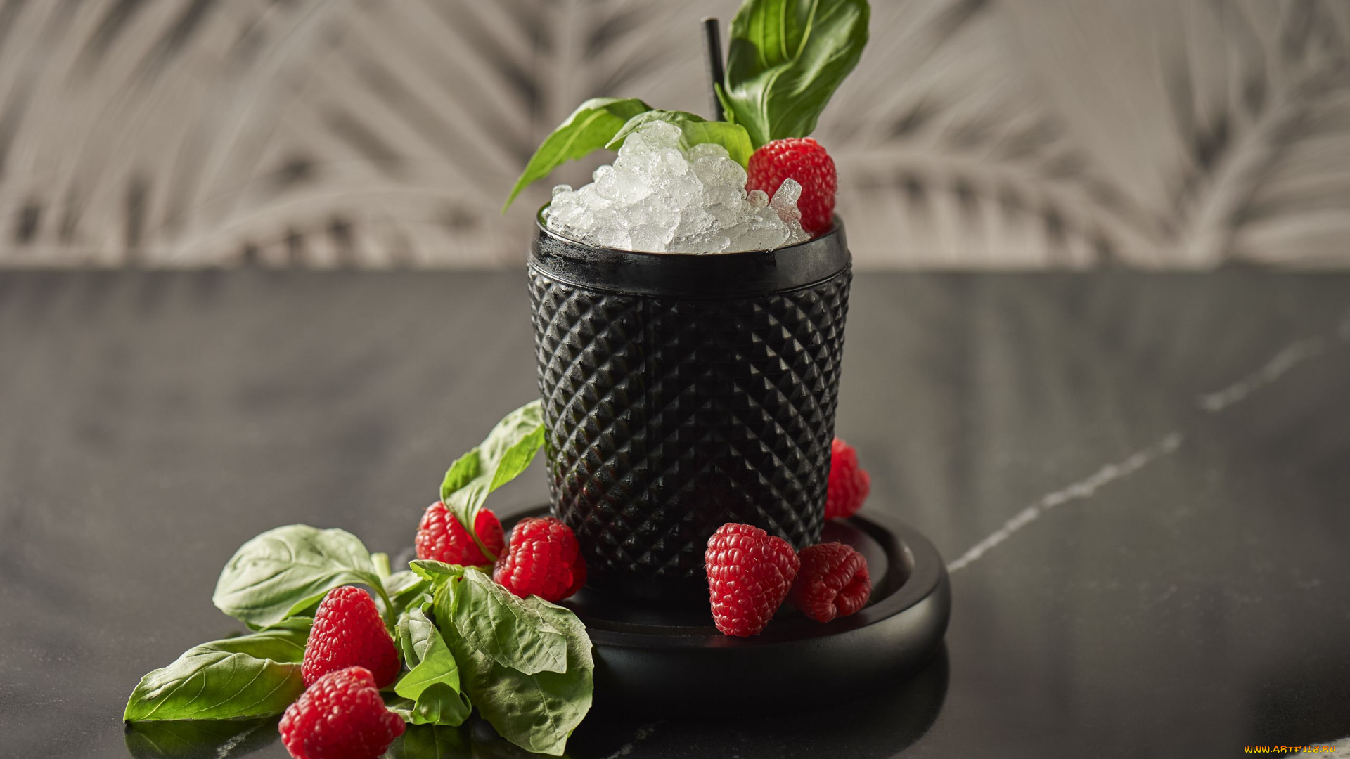 еда, малина, базилик, ягоды, лед