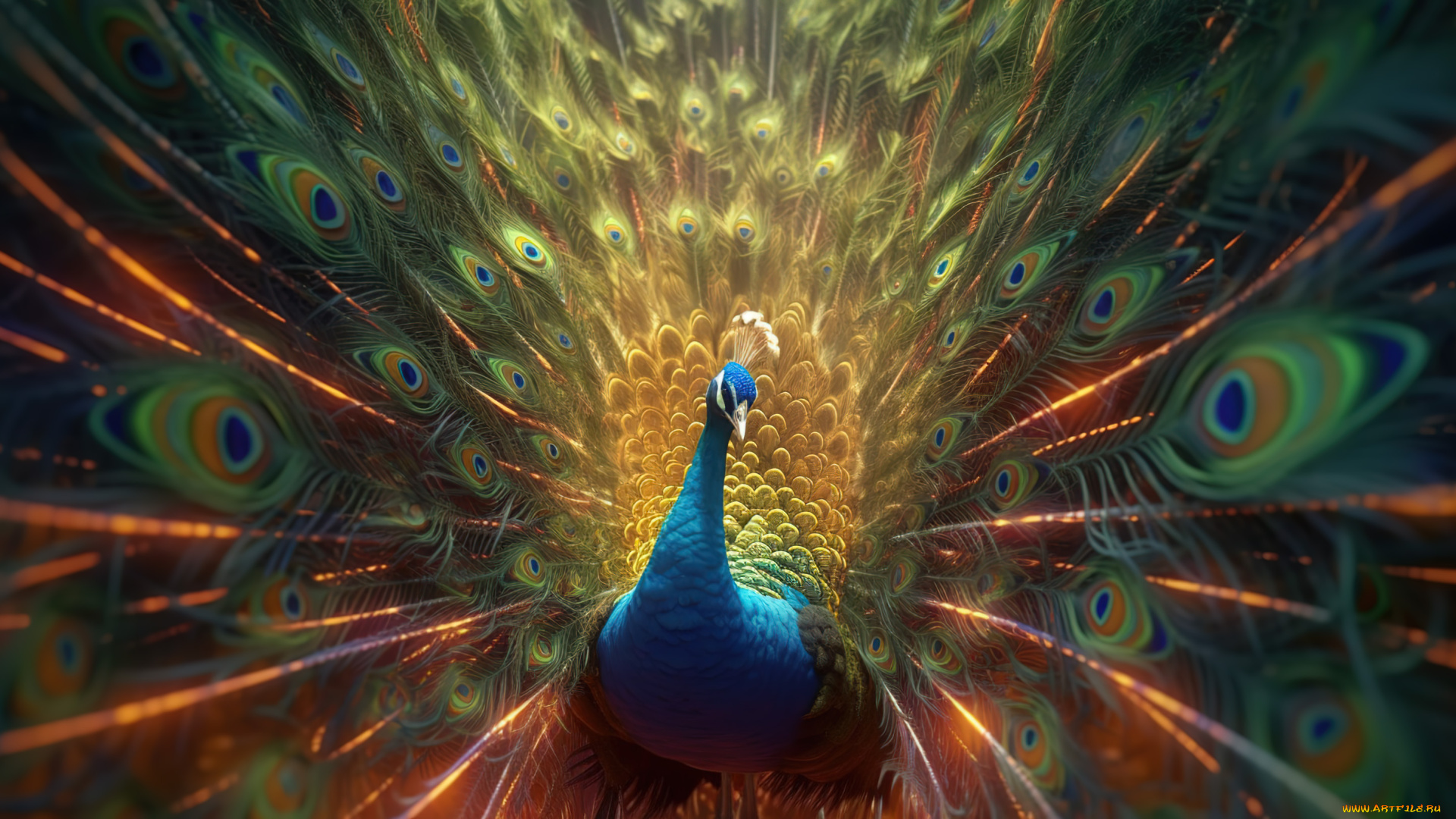 рисованное, животные, павлин