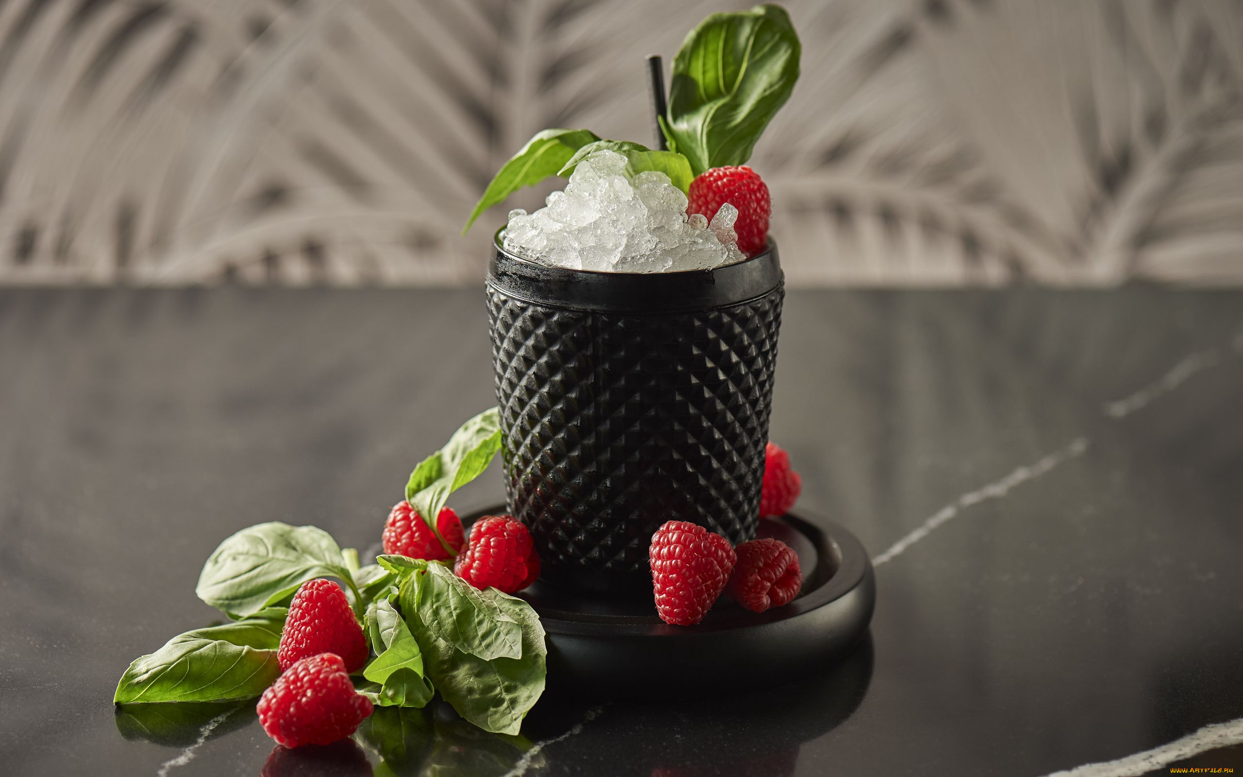 еда, малина, базилик, ягоды, лед