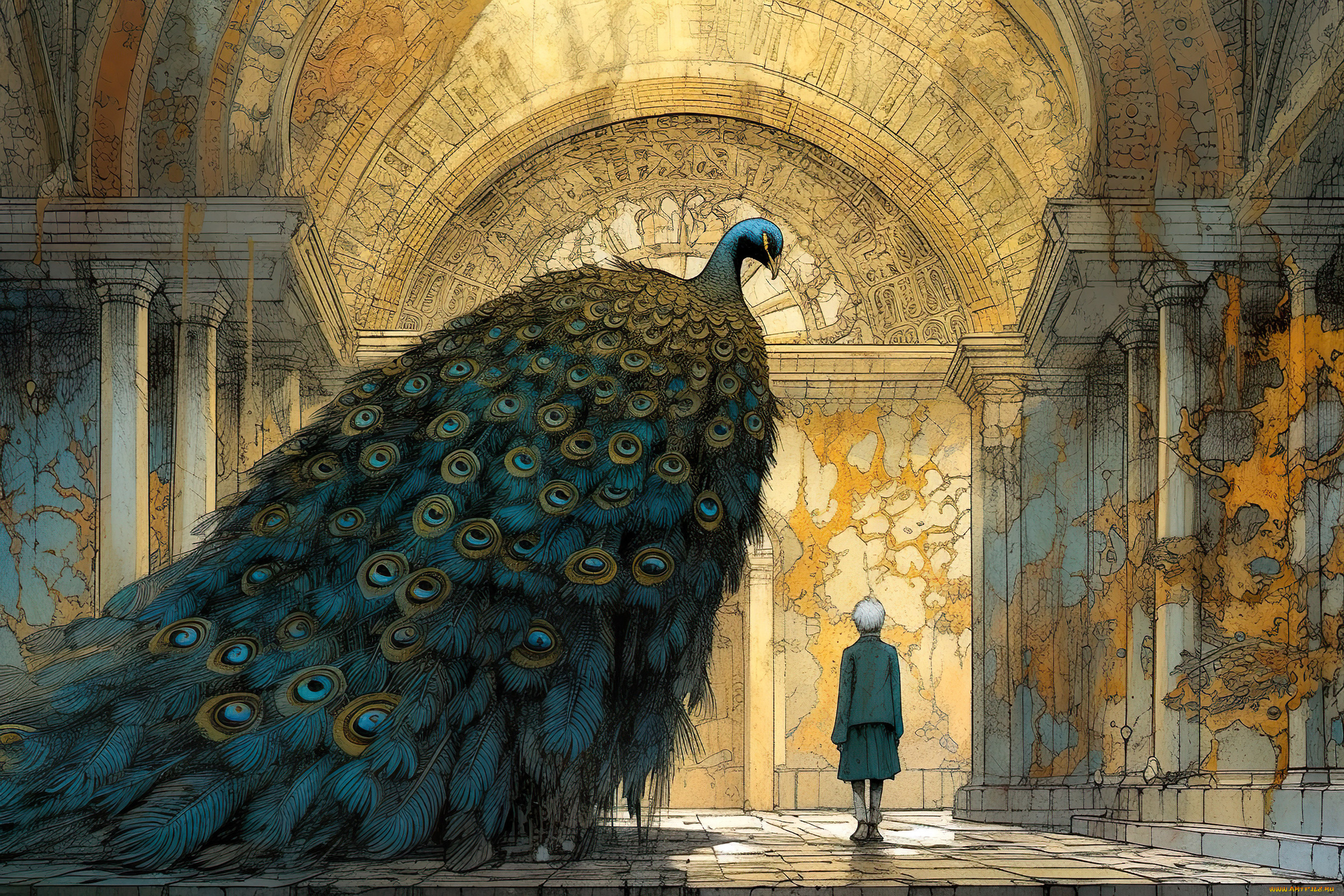 аниме, животные, , существа, павлин