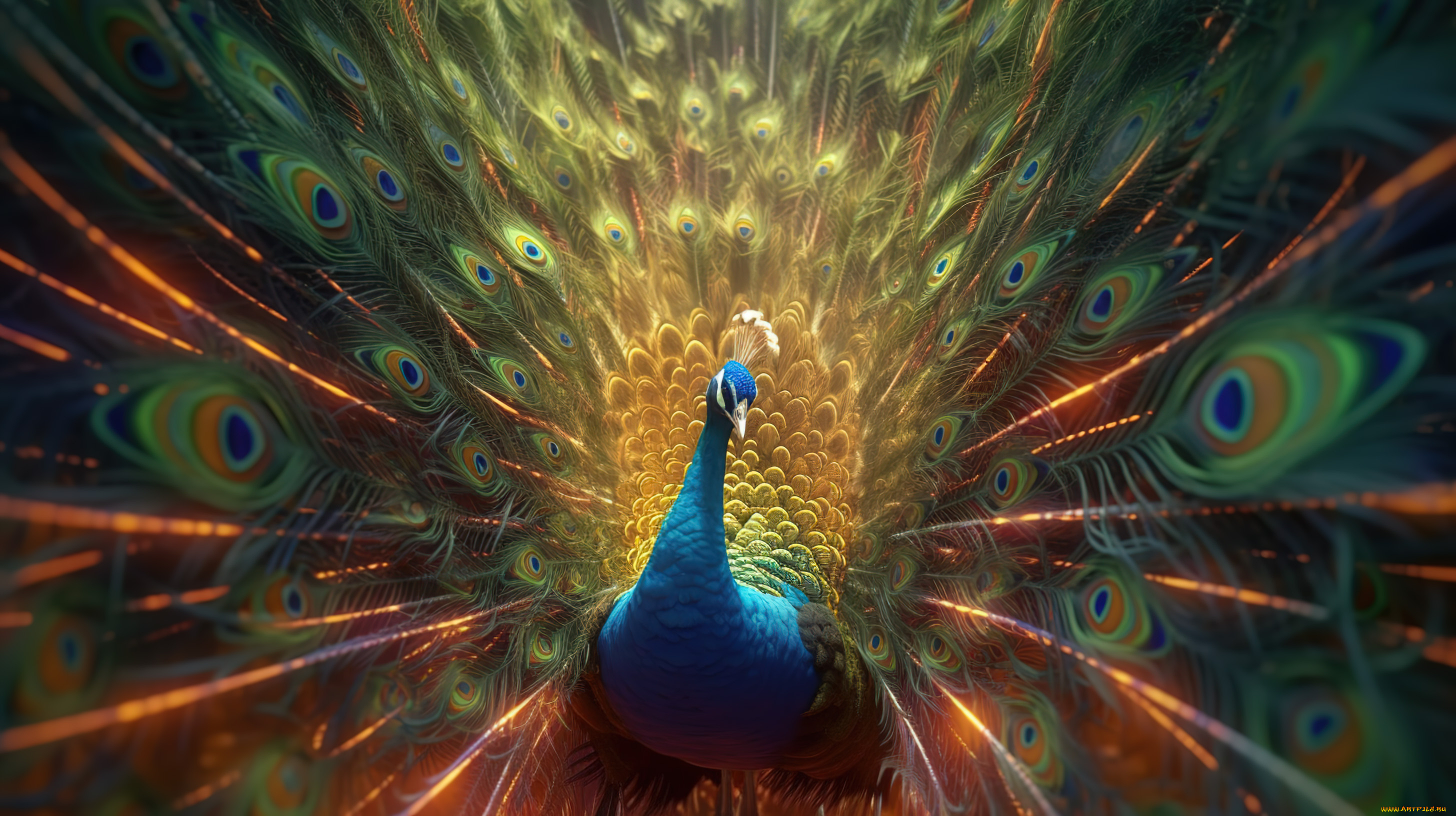 рисованное, животные, павлин