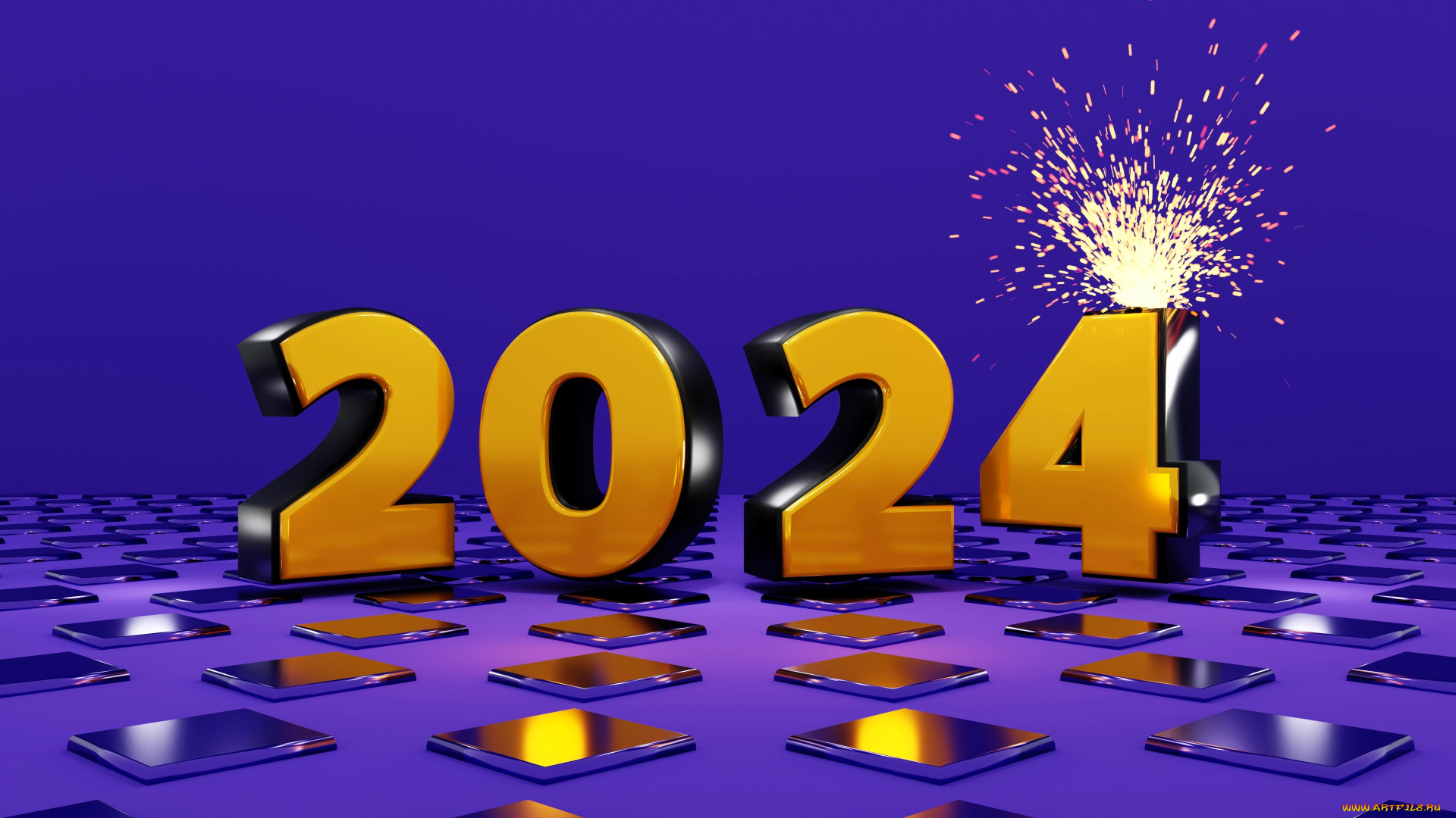 3д, графика, праздники, , holidays, цифры, год, фейерверк, плитки