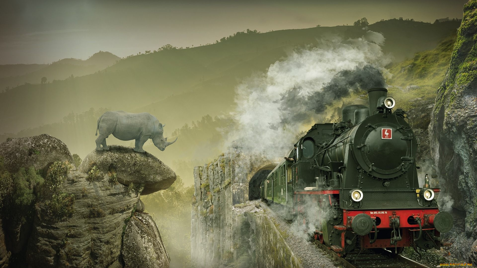 разное, компьютерный, дизайн, поезд, носорог