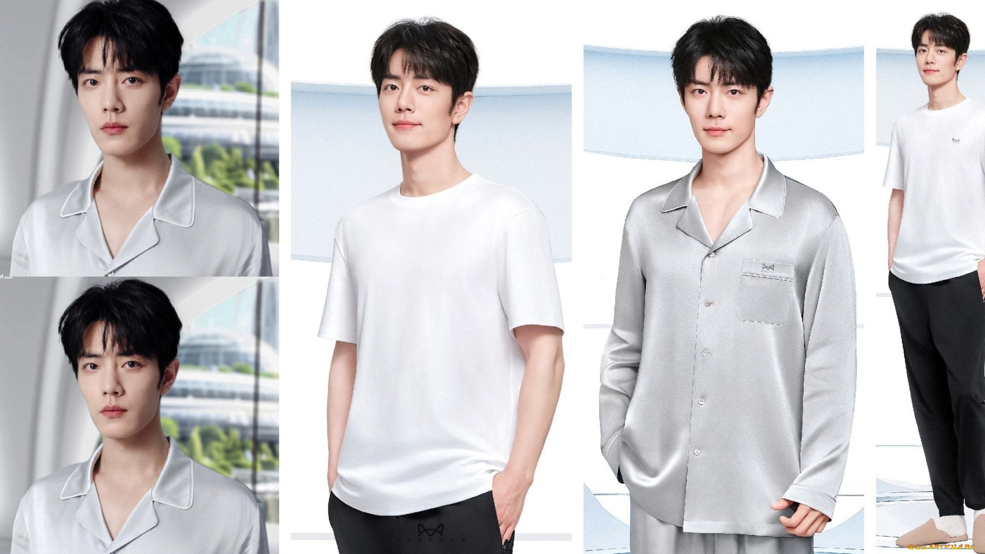 мужчины, xiao, zhan, актер, пижама, футболка, штаны, тапки, коллаж