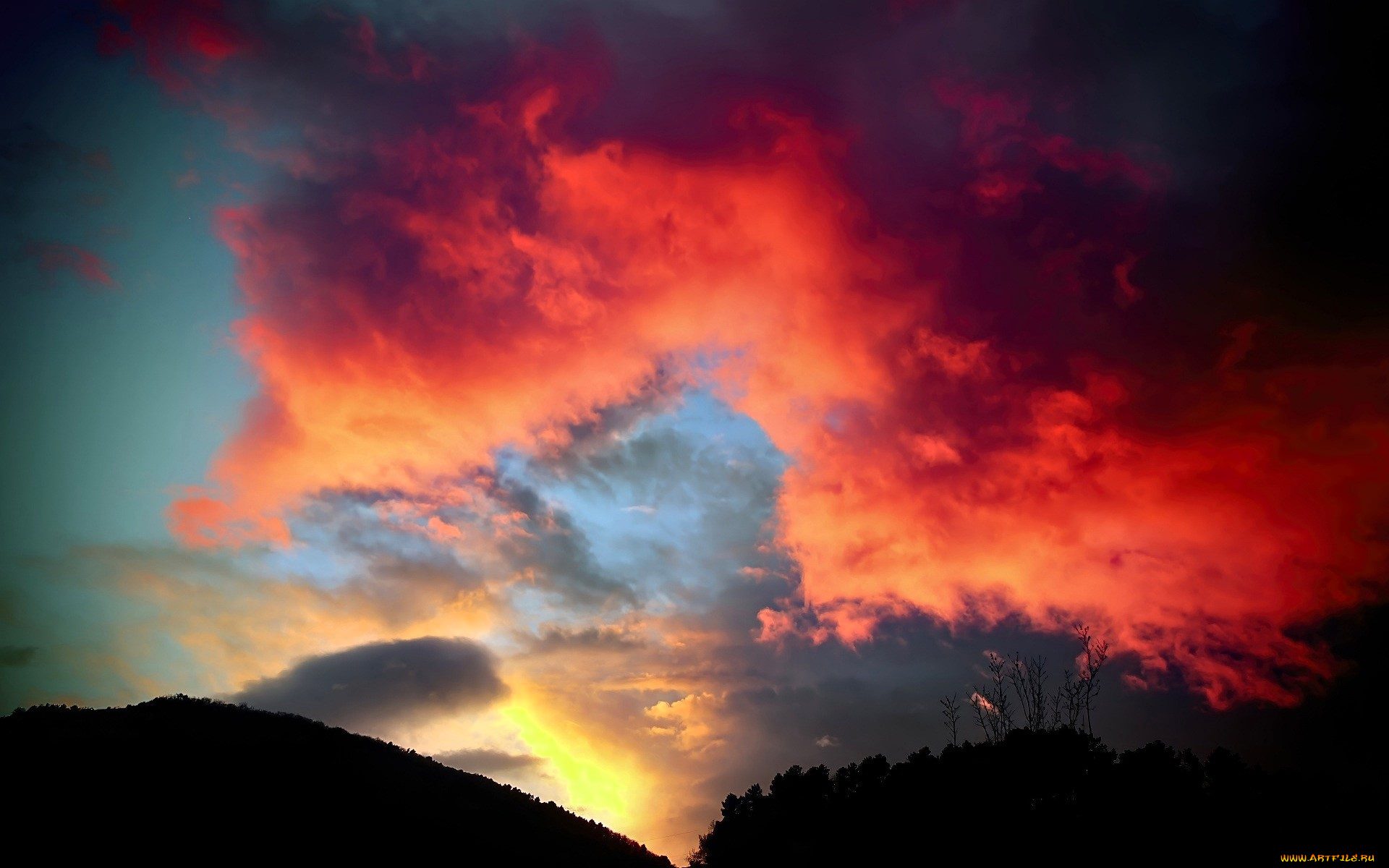 природа, восходы, закаты, горы, небо, облака, закат