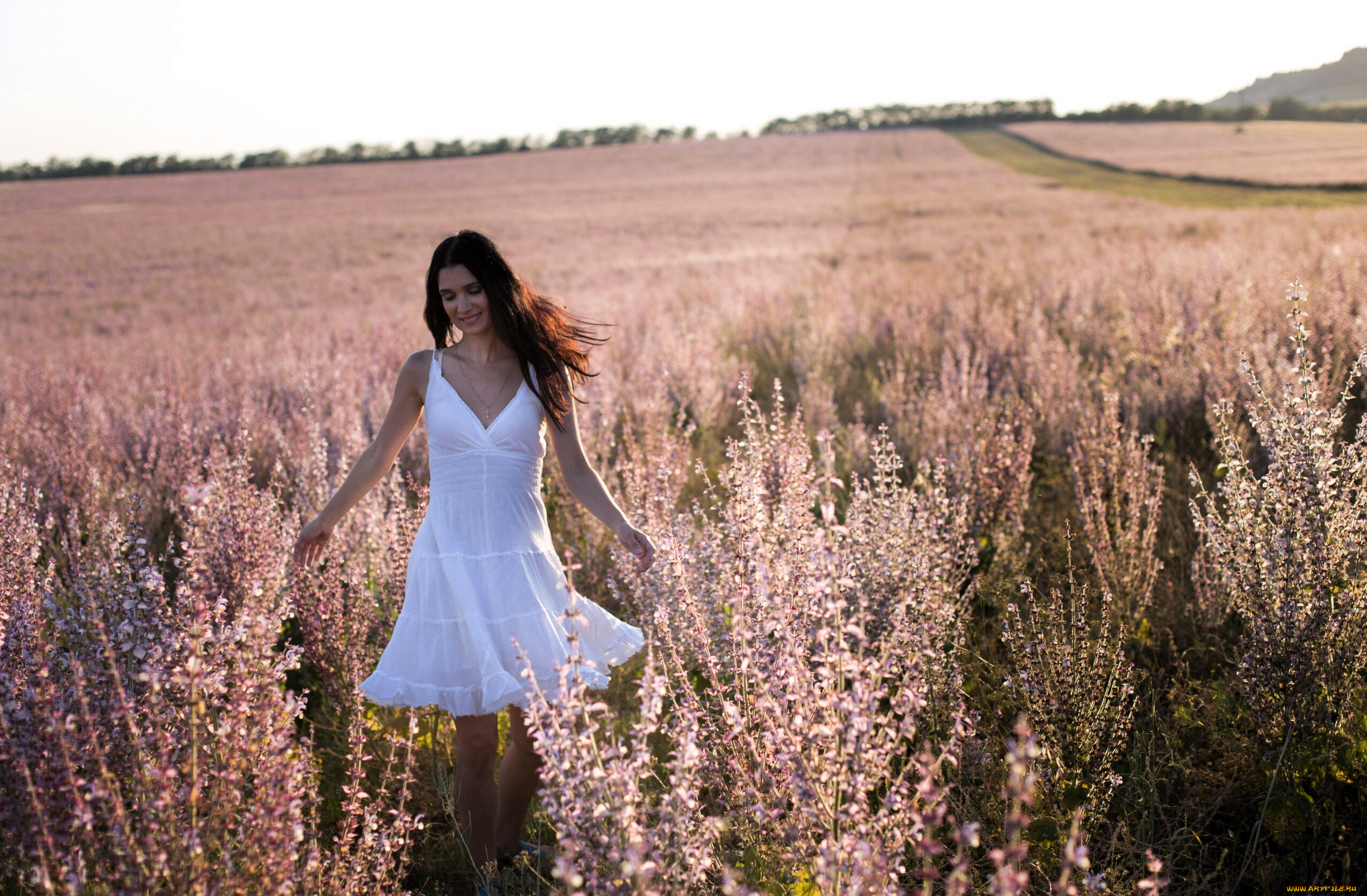 девушки, -, брюнетки, , шатенки, шатенка, платье, поле