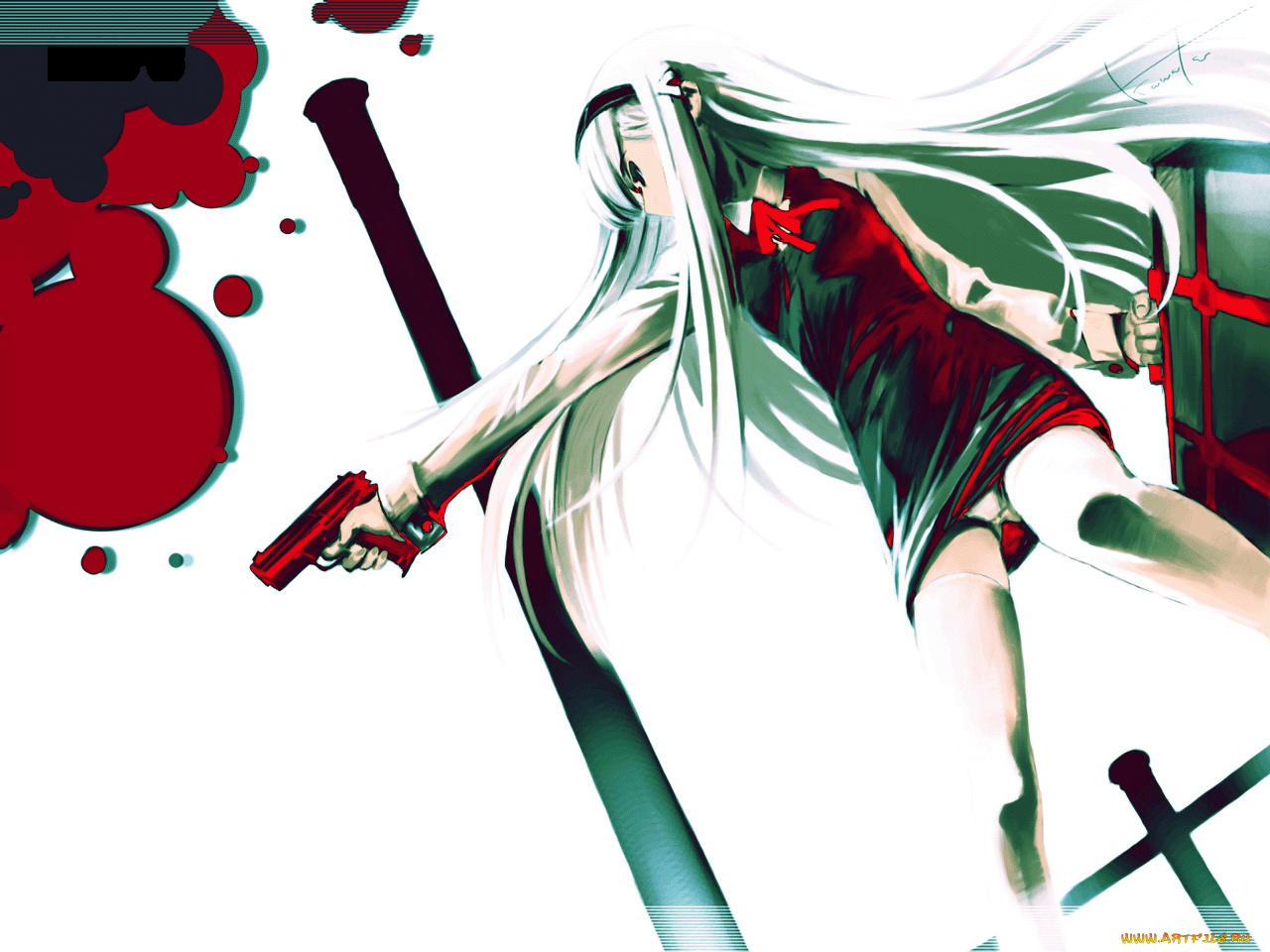 аниме, weapon, blood, technology