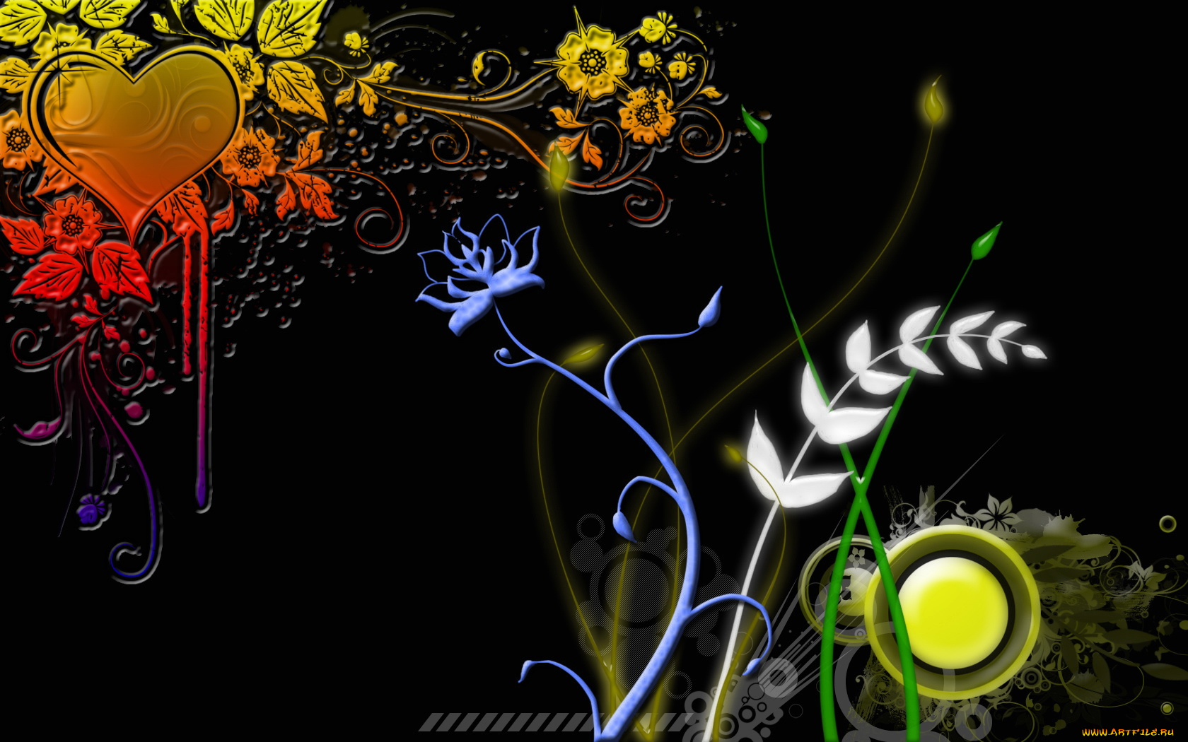 векторная, графика, цветы, сердечко