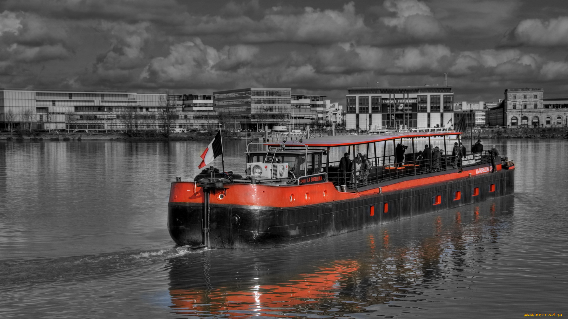 корабли, другое, дома, вода, флаг