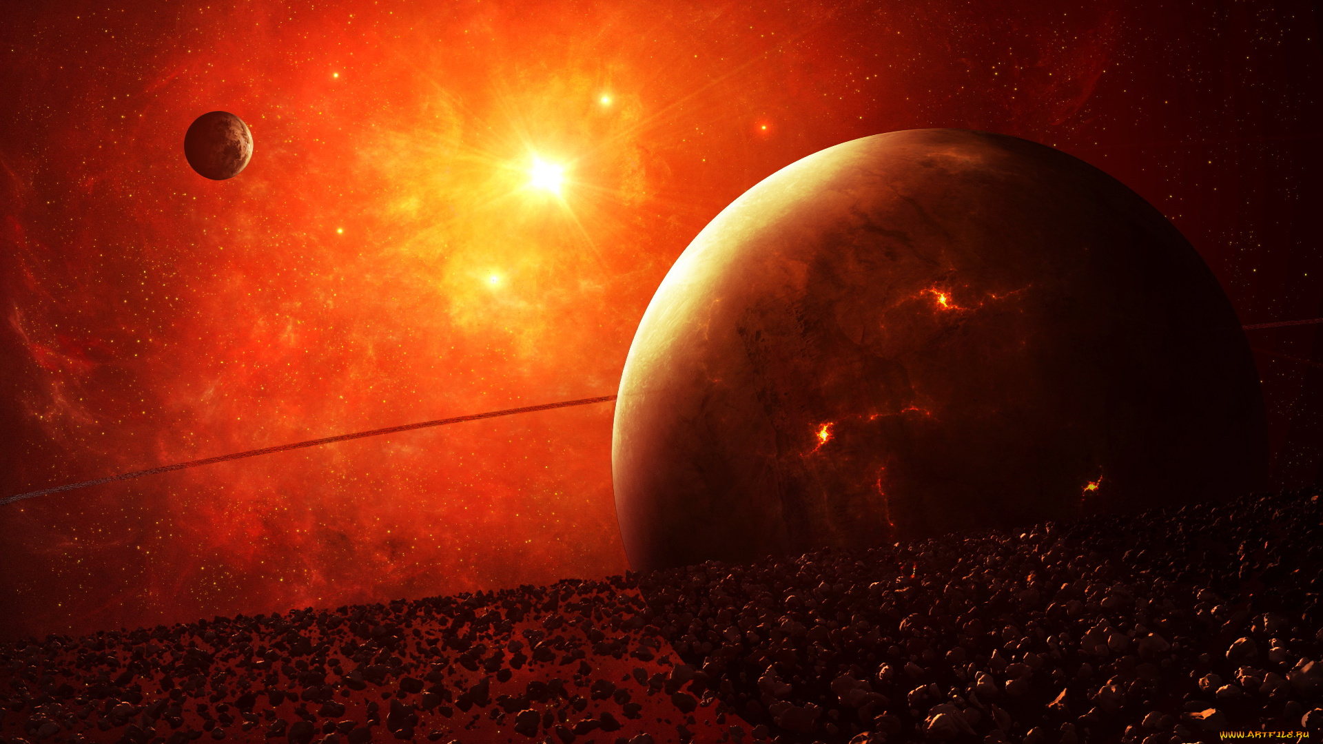 космос, арт, планеты, метеориты