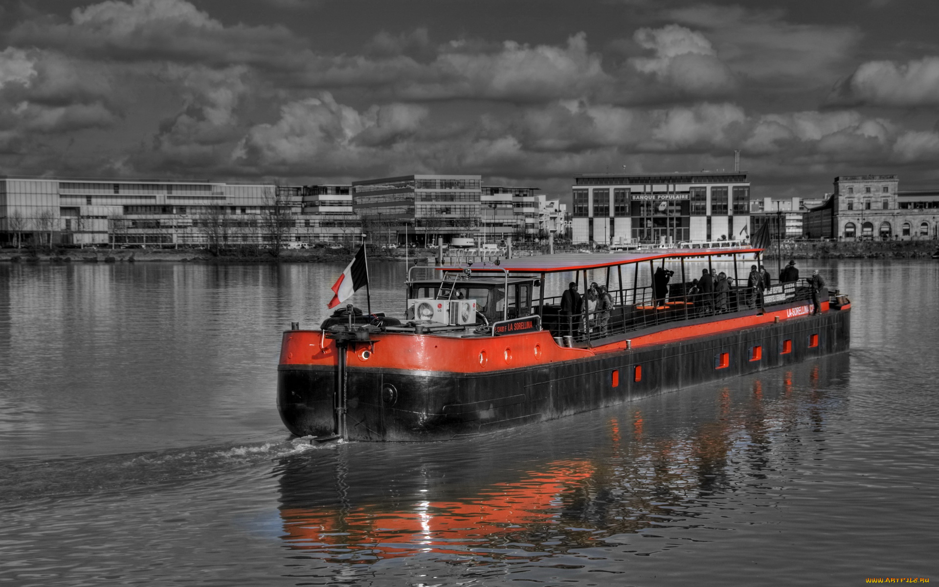 корабли, другое, дома, вода, флаг