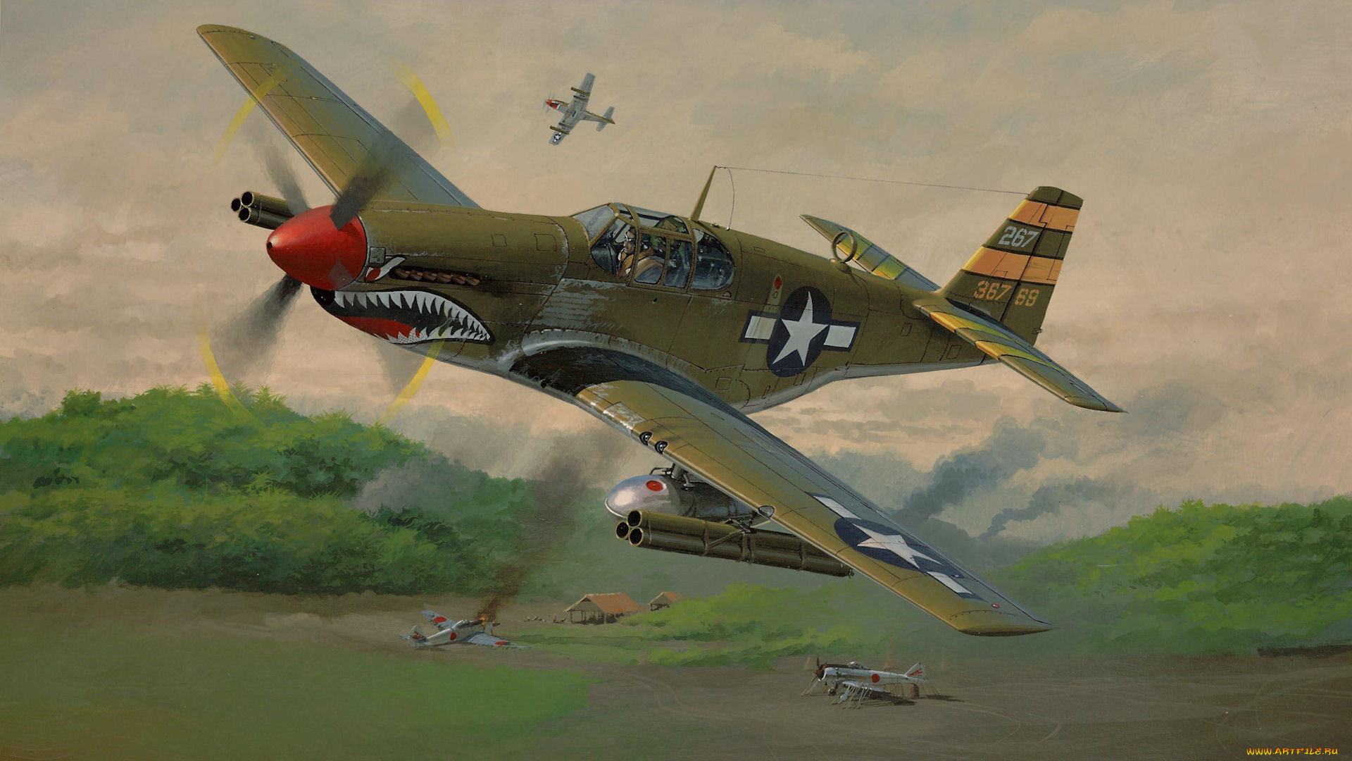 рисованные, авиация, mustang, мустанг, истребитель, p-51, north, american
