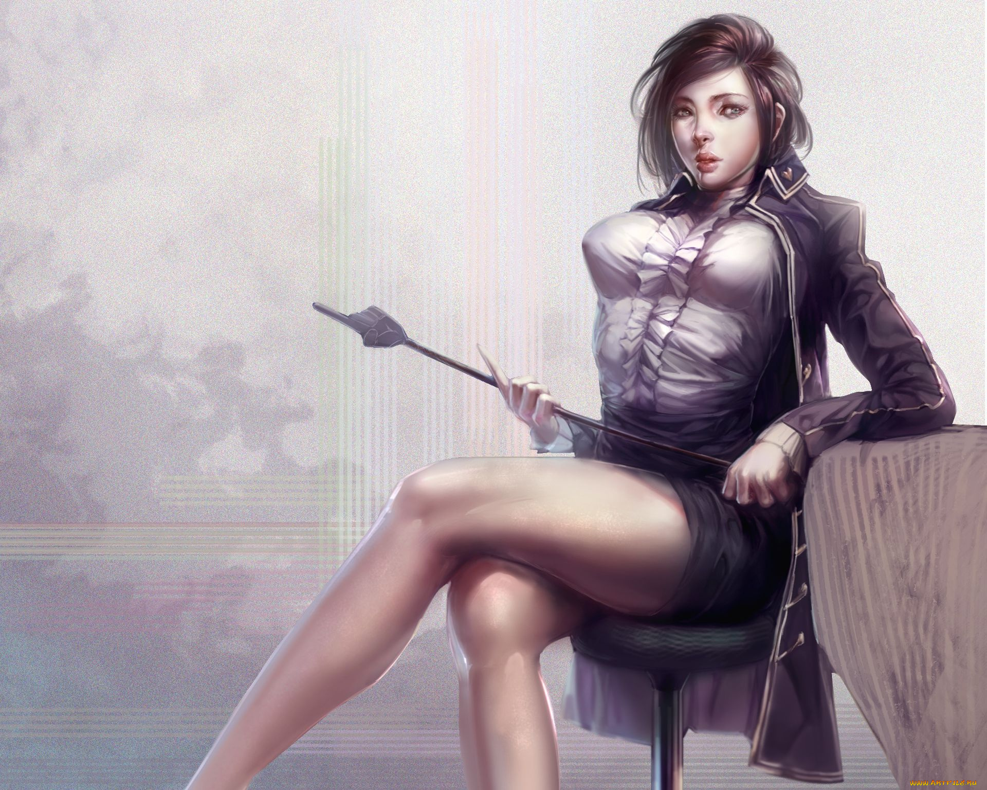 xiaobotong, фэнтези, девушки, арт, учительница, указка