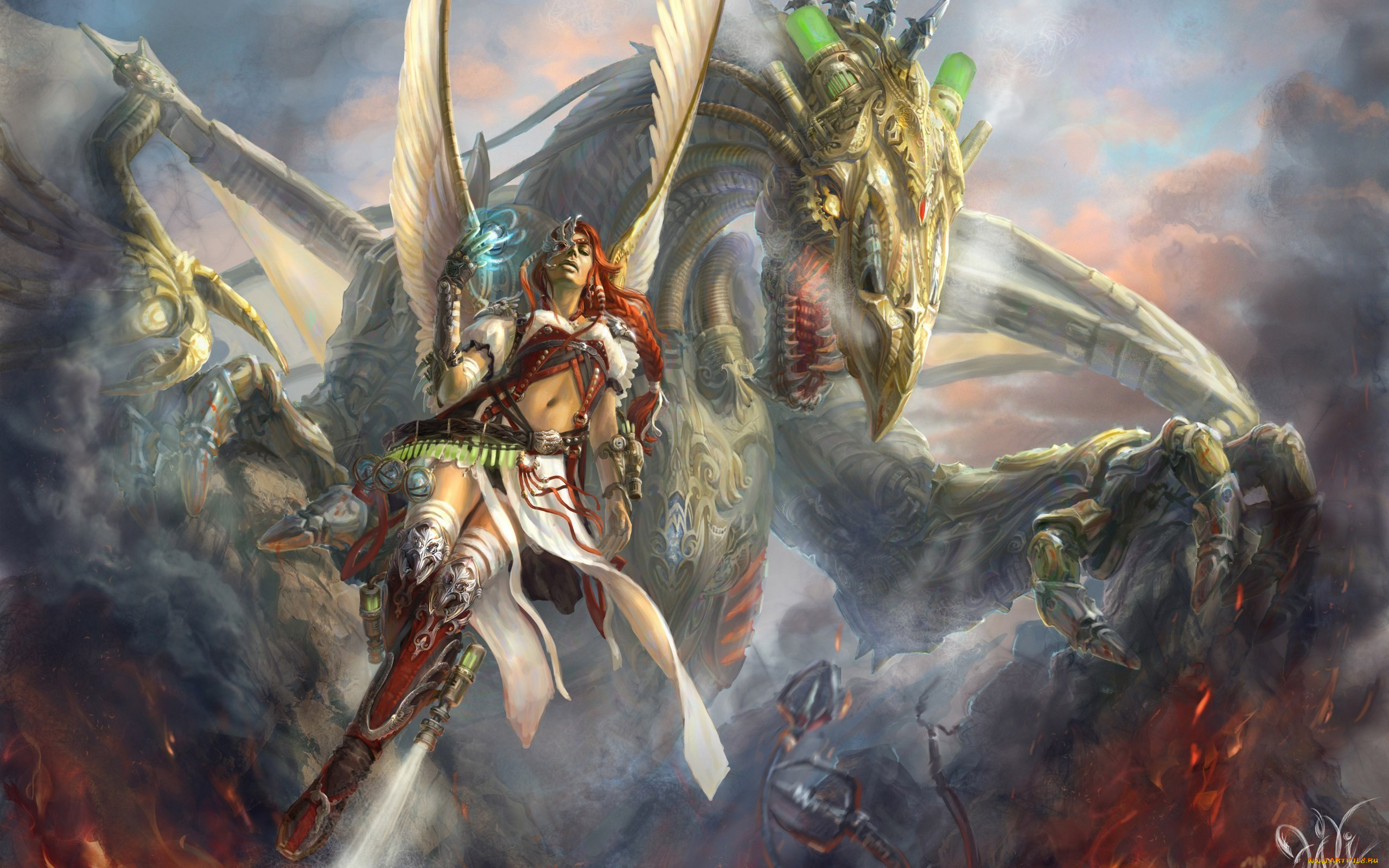 фэнтези, красавицы, чудовища, дракон, ангел