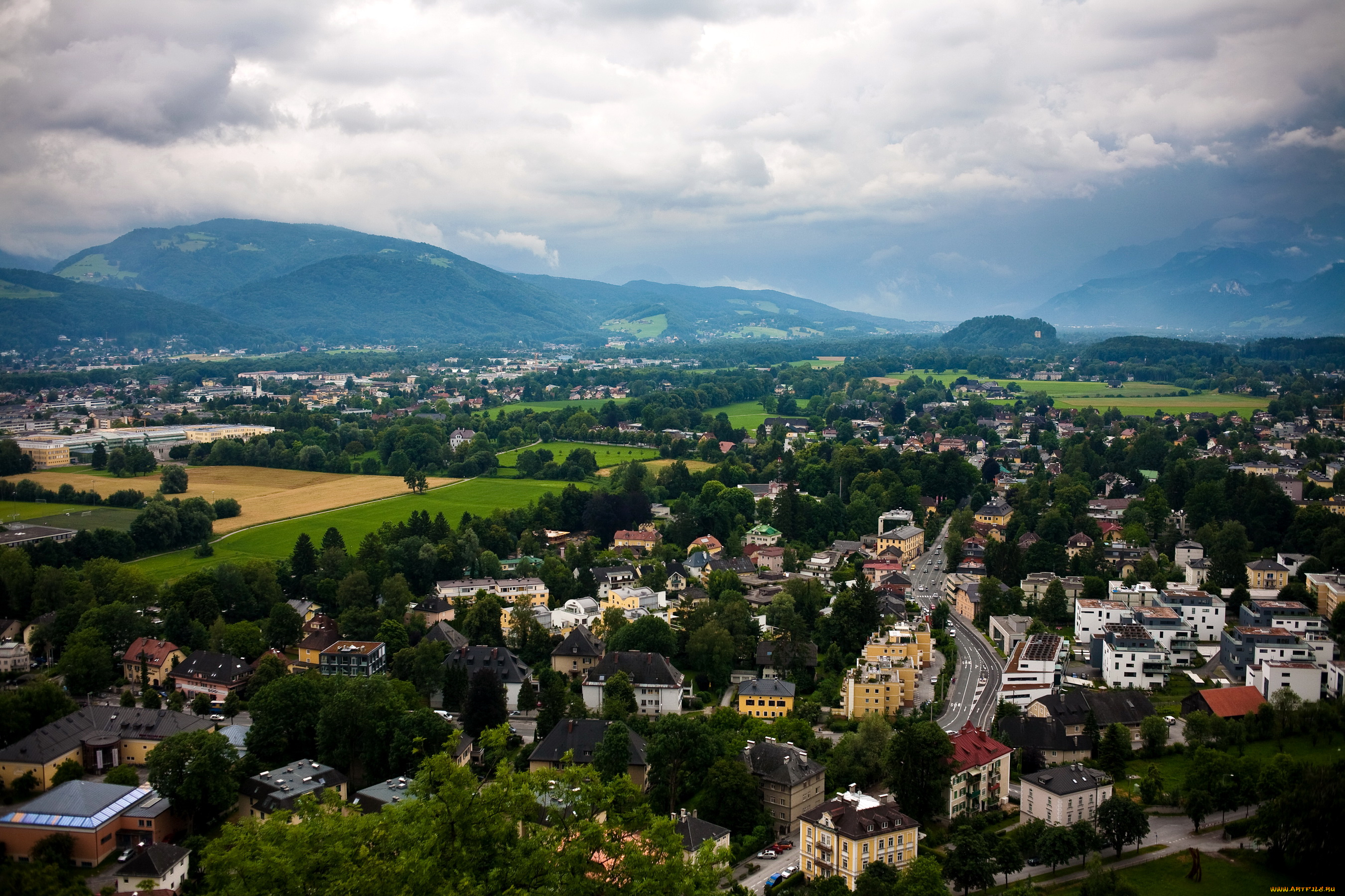 города, панорамы, salzburg, германия