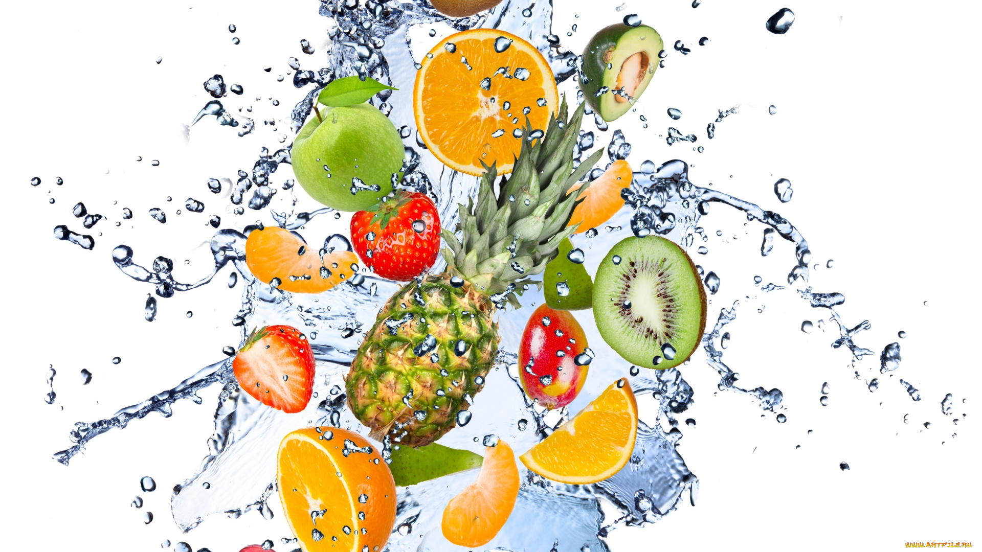 еда, фрукты, ягоды, авокадо, яблоко, лимон, киви, клубника, груша