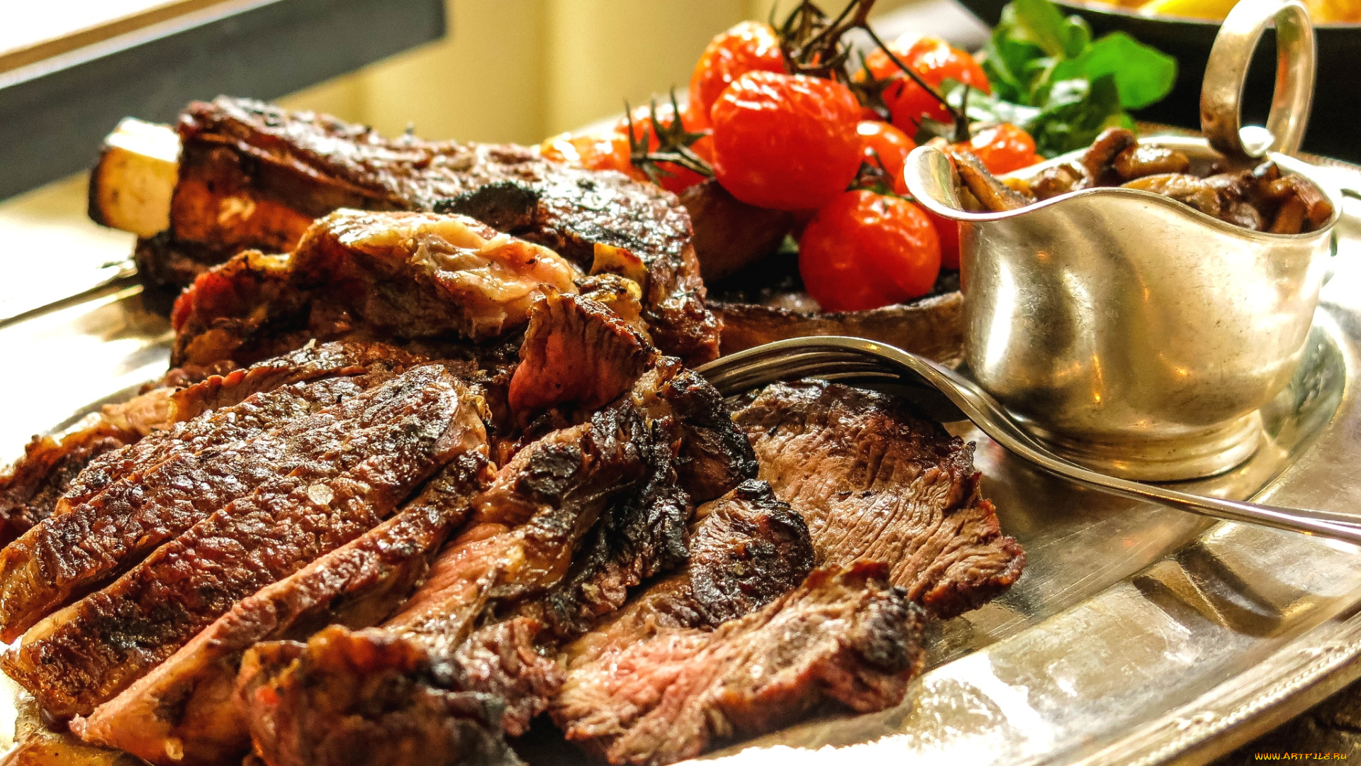 еда, мясные, блюда, помидоры, ребрышки, мясо