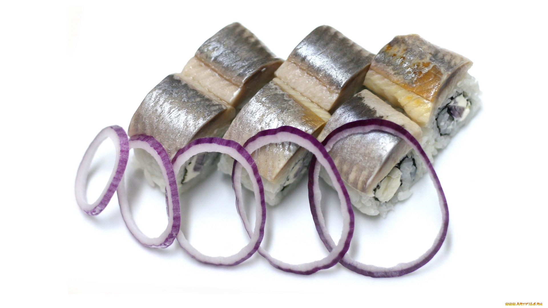 еда, рыба, морепродукты, суши, роллы, закуска, белый, фон, кольца, лук, селёдка