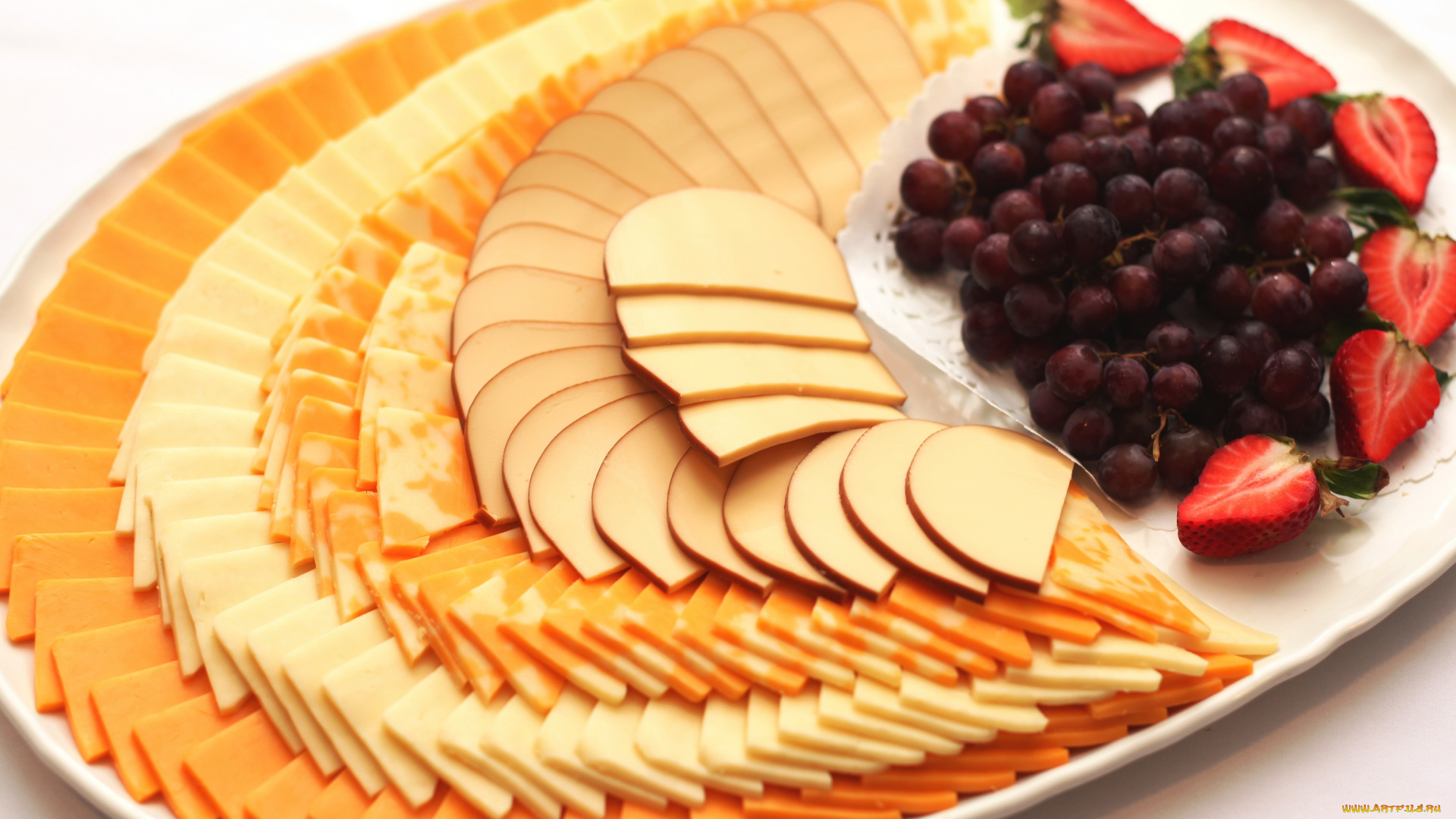 еда, сырные, изделия, клубника, виноград, сыр