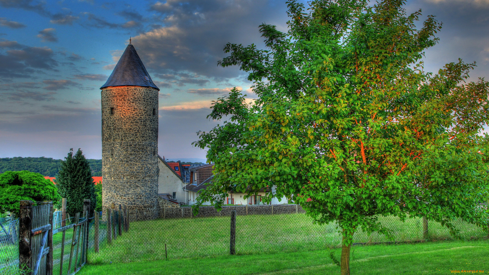 германия, польхайм, города, пейзажи, деревья, дома, башня