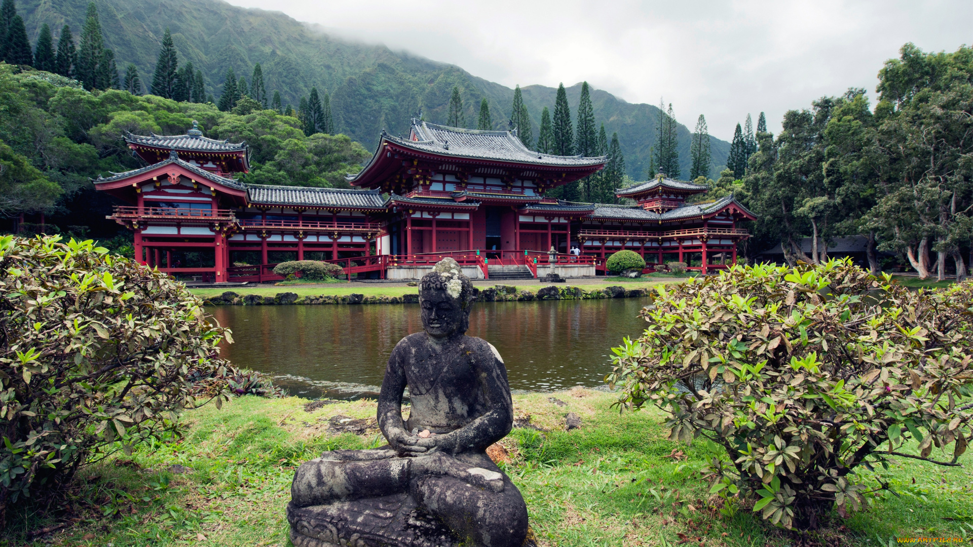 города, буддистские, другие, храмы, гавайи, долина, храмов