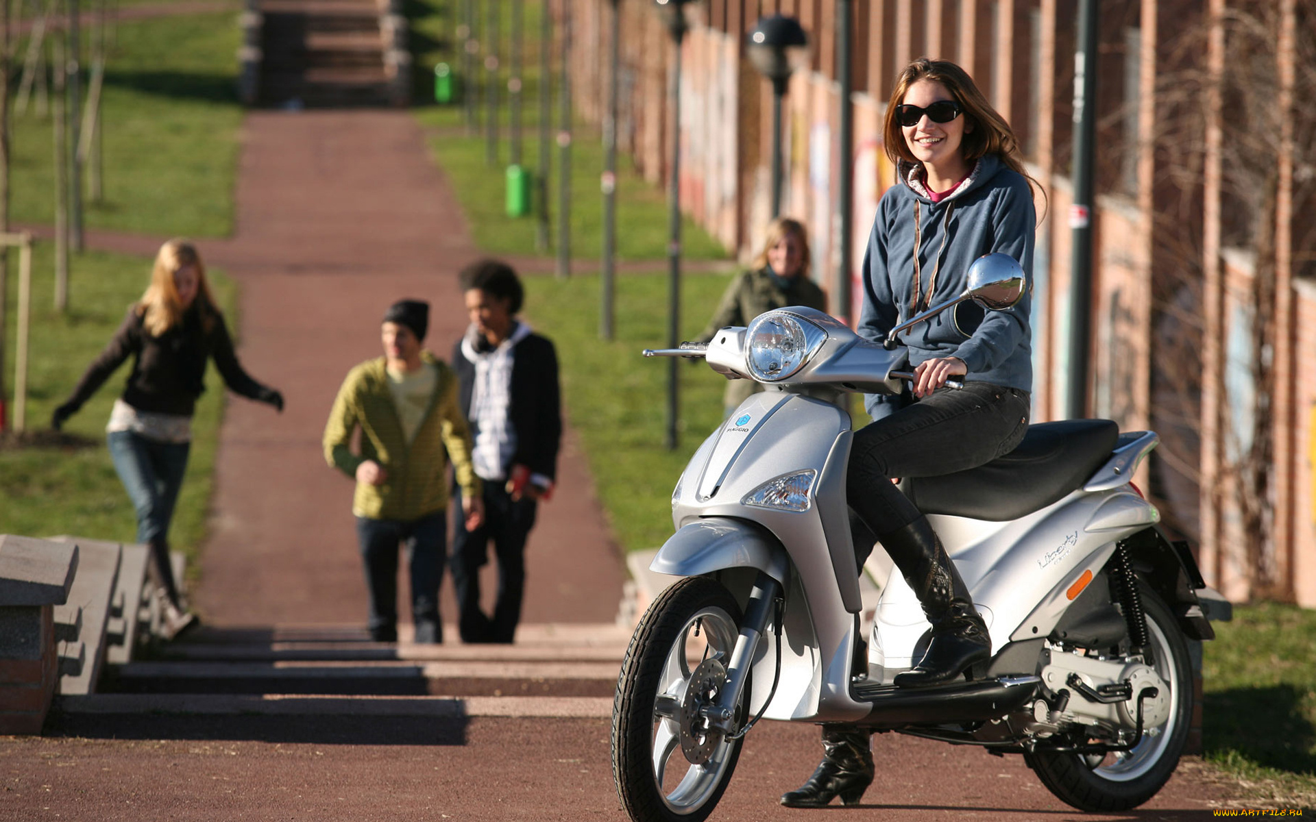 мотоциклы, мото, девушкой, девушка, моторолер