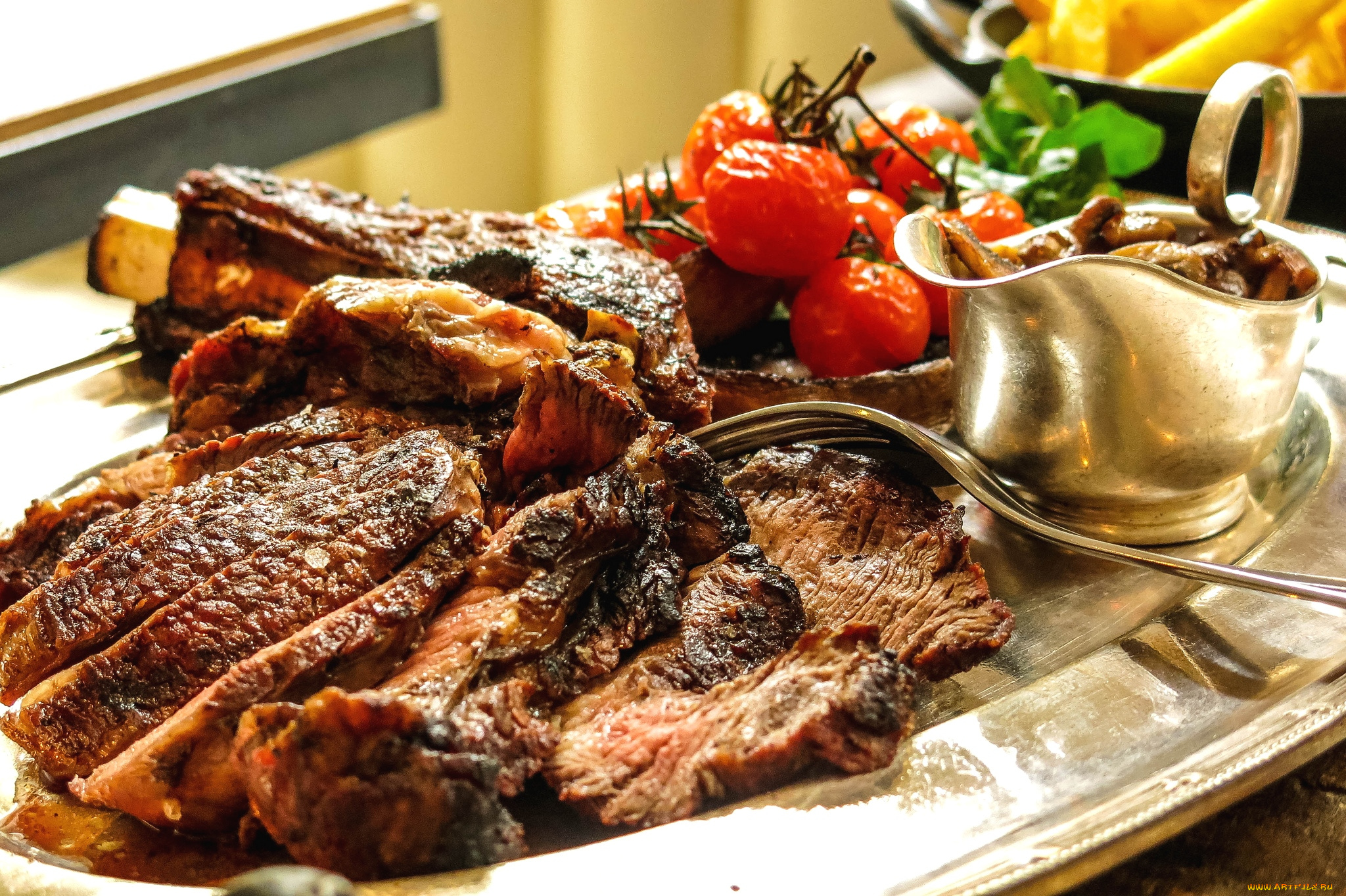 еда, мясные, блюда, помидоры, ребрышки, мясо