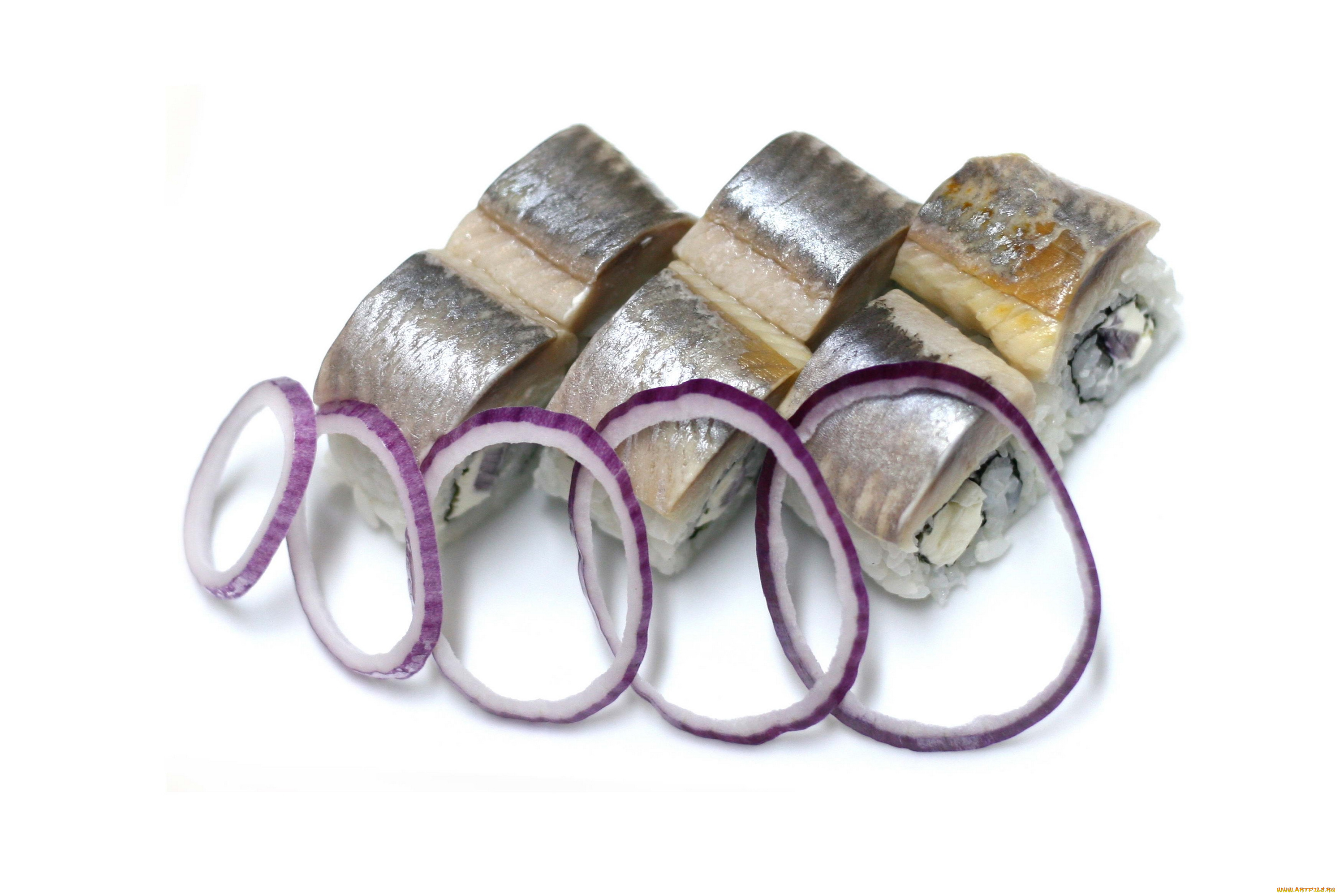 еда, рыба, морепродукты, суши, роллы, закуска, белый, фон, кольца, лук, селёдка