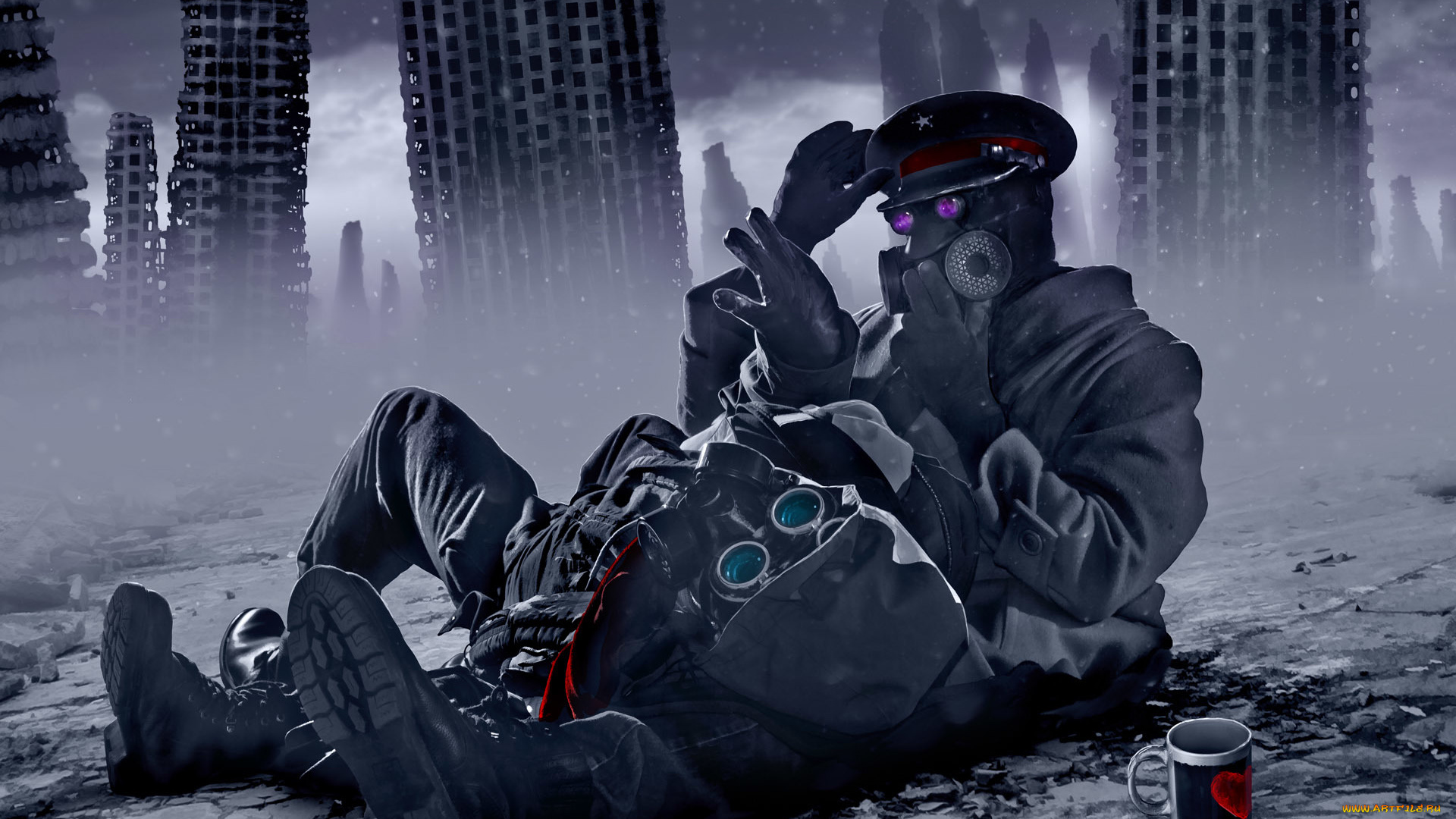 фэнтези, люди, очки, противогазы