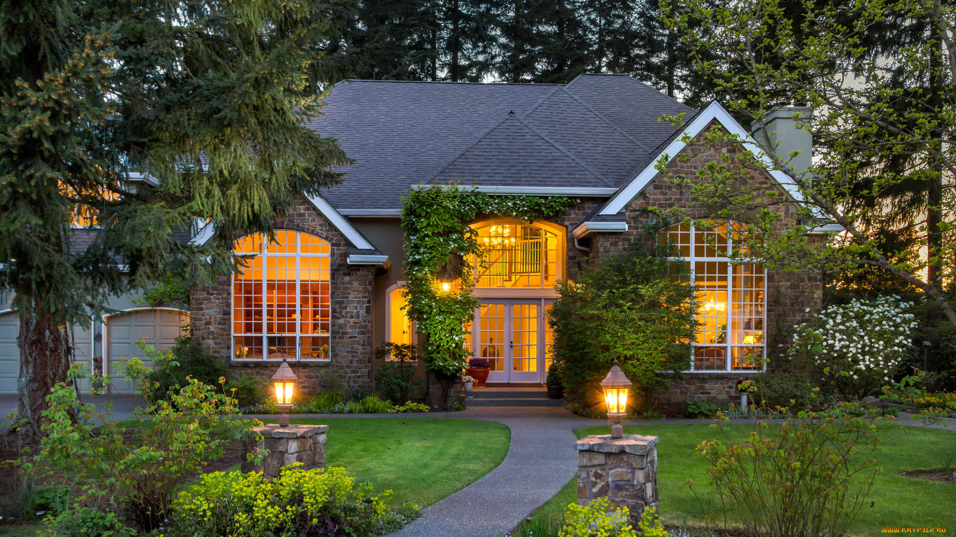 города, -, здания, , дома, дом, вечер