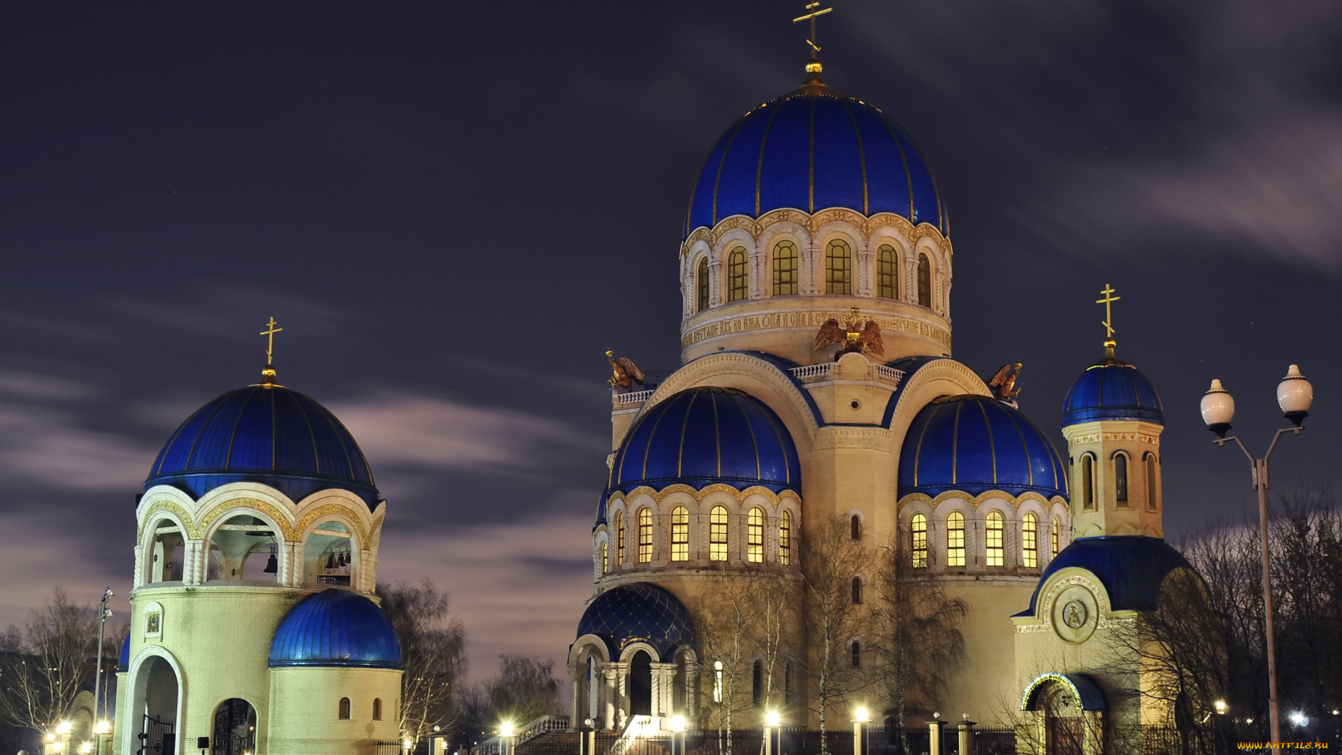 храм, троицы, живоначальной, , на, борисовских, прудах, в, орехово-борисово, города, москва, , россия, ночь, купола