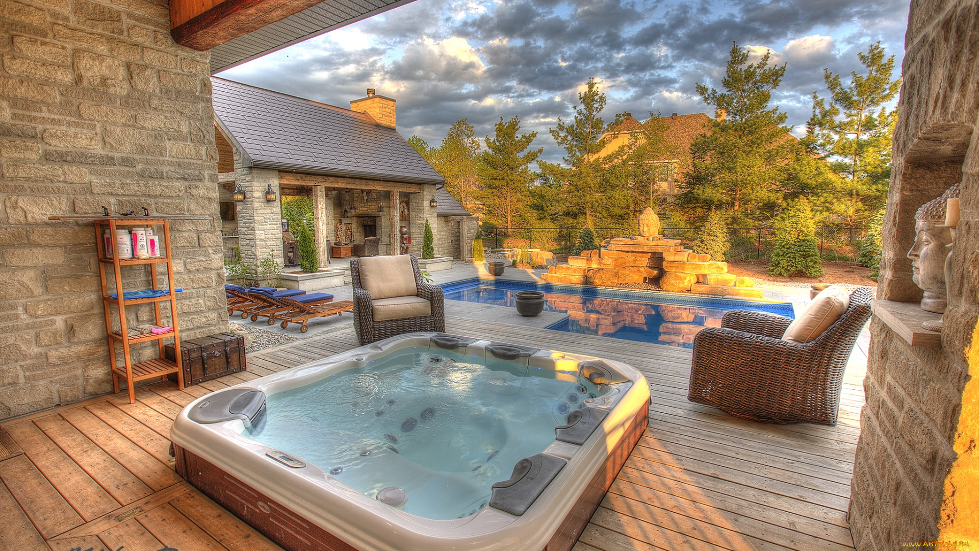 интерьер, бассейны, , открытые, площадки, бассейн, джакузи