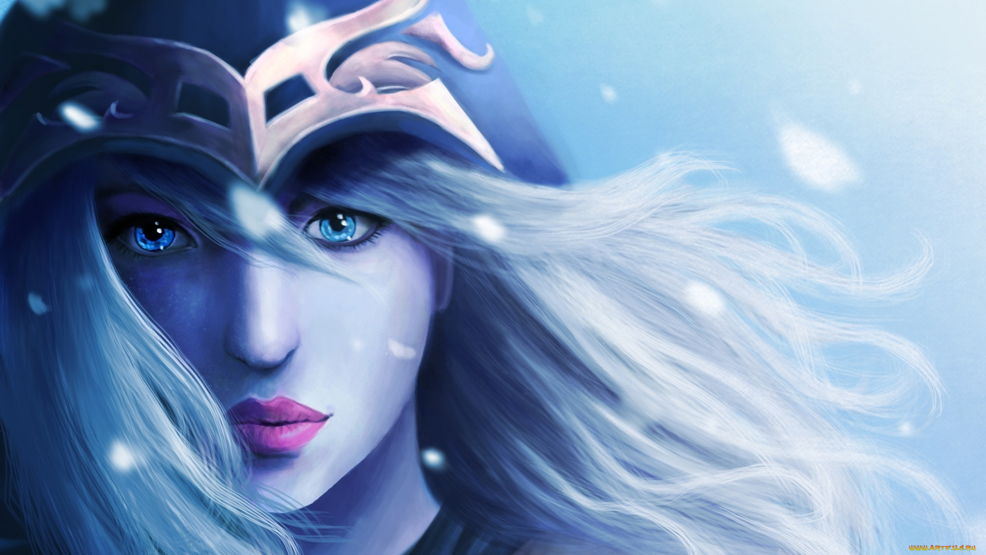 league, of, legends, фэнтези, девушки, арт, игра, ashe, голубые, глаза, девушка, взгляд, league, of, legends
