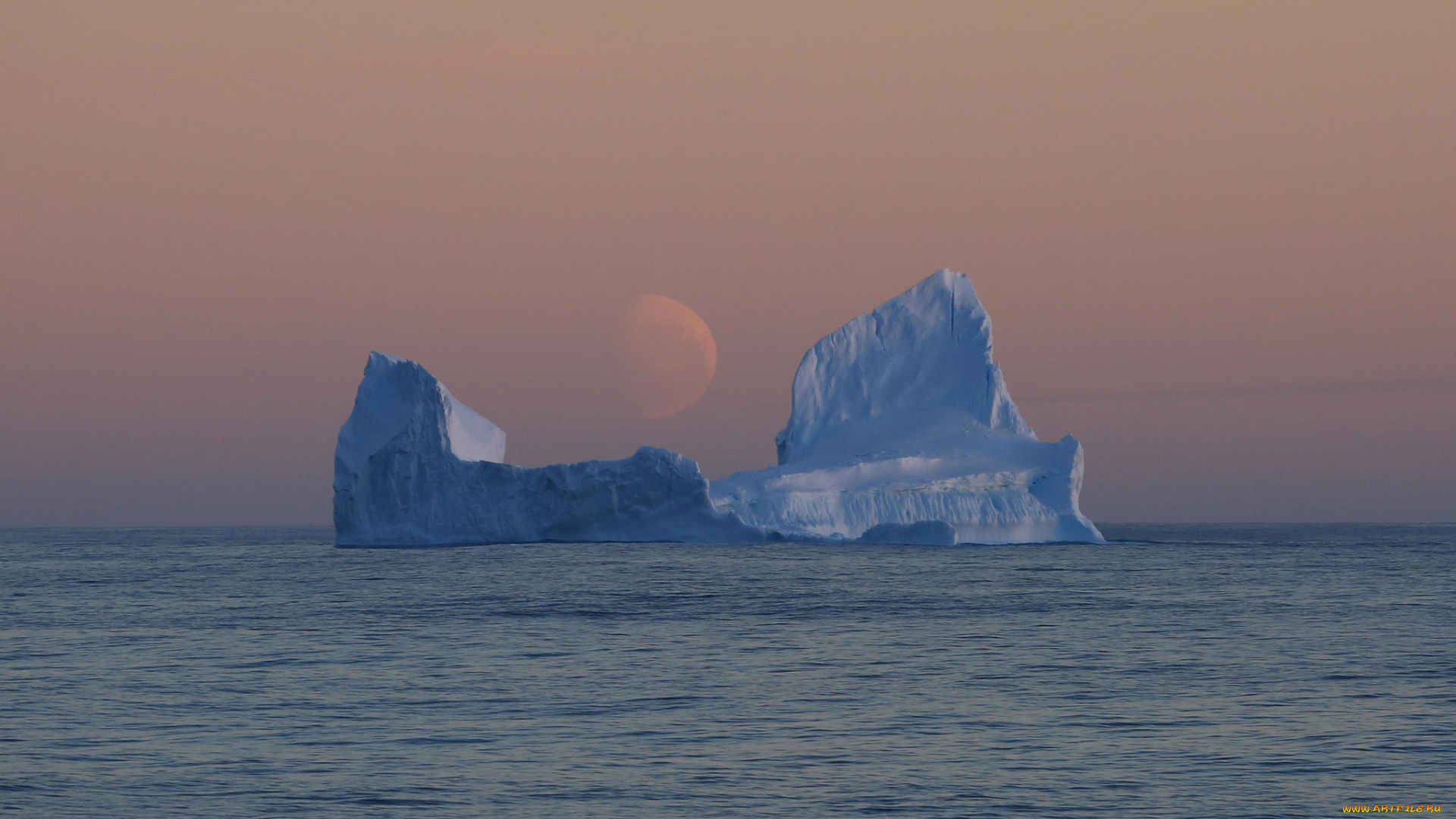 природа, айсберги, и, ледники, вечер, айсберг, море, росса, антарктида, тихоокеанский, сектор, южного, океана, бледная, луна