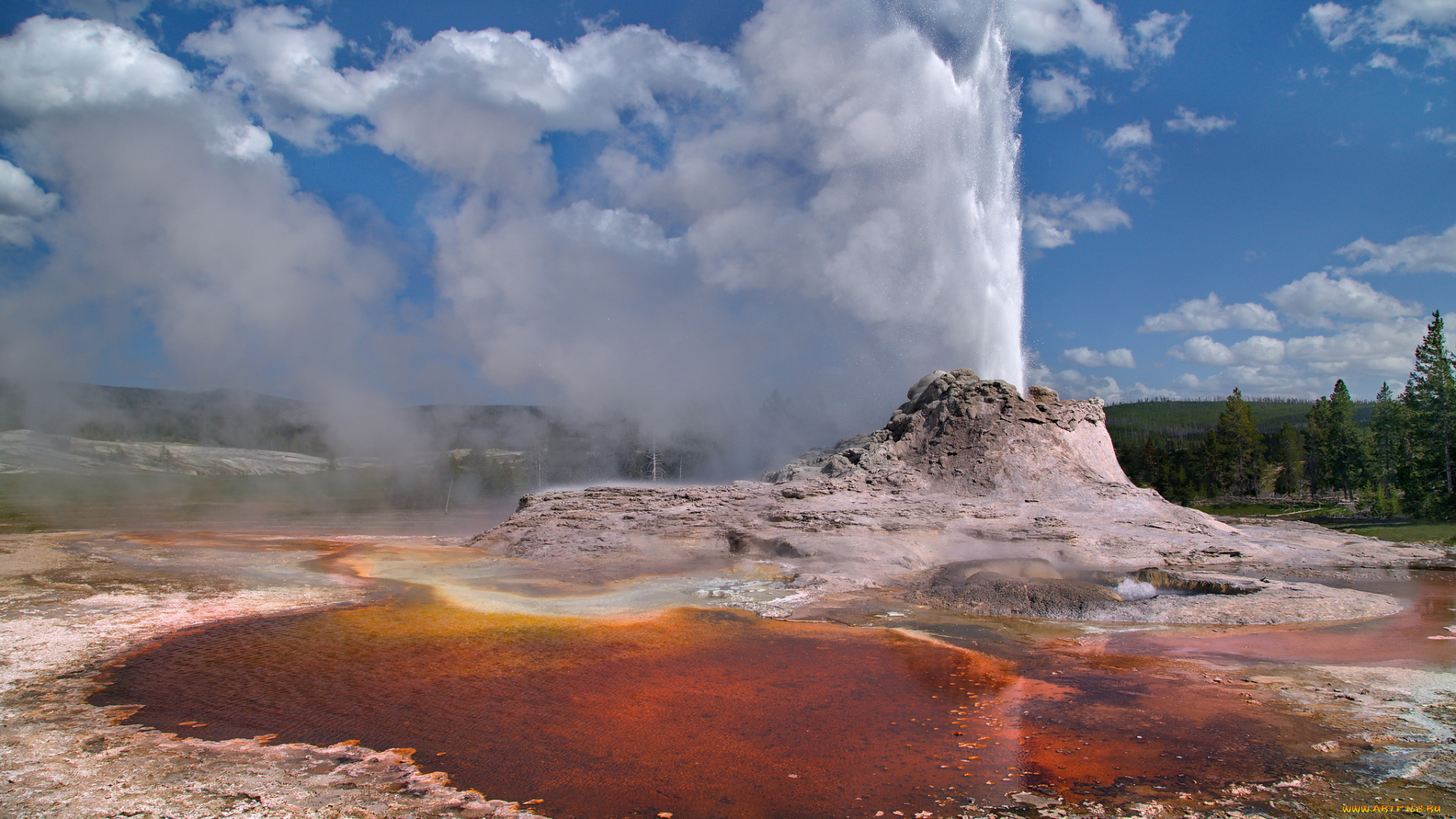 природа, стихия, горячее, озеро, гейзер, фонтан, извержение