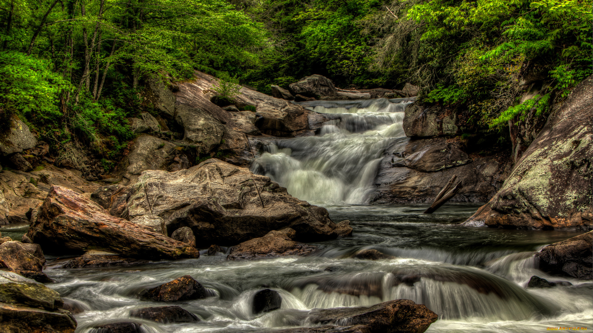 природа, водопады, лес, река, водопад