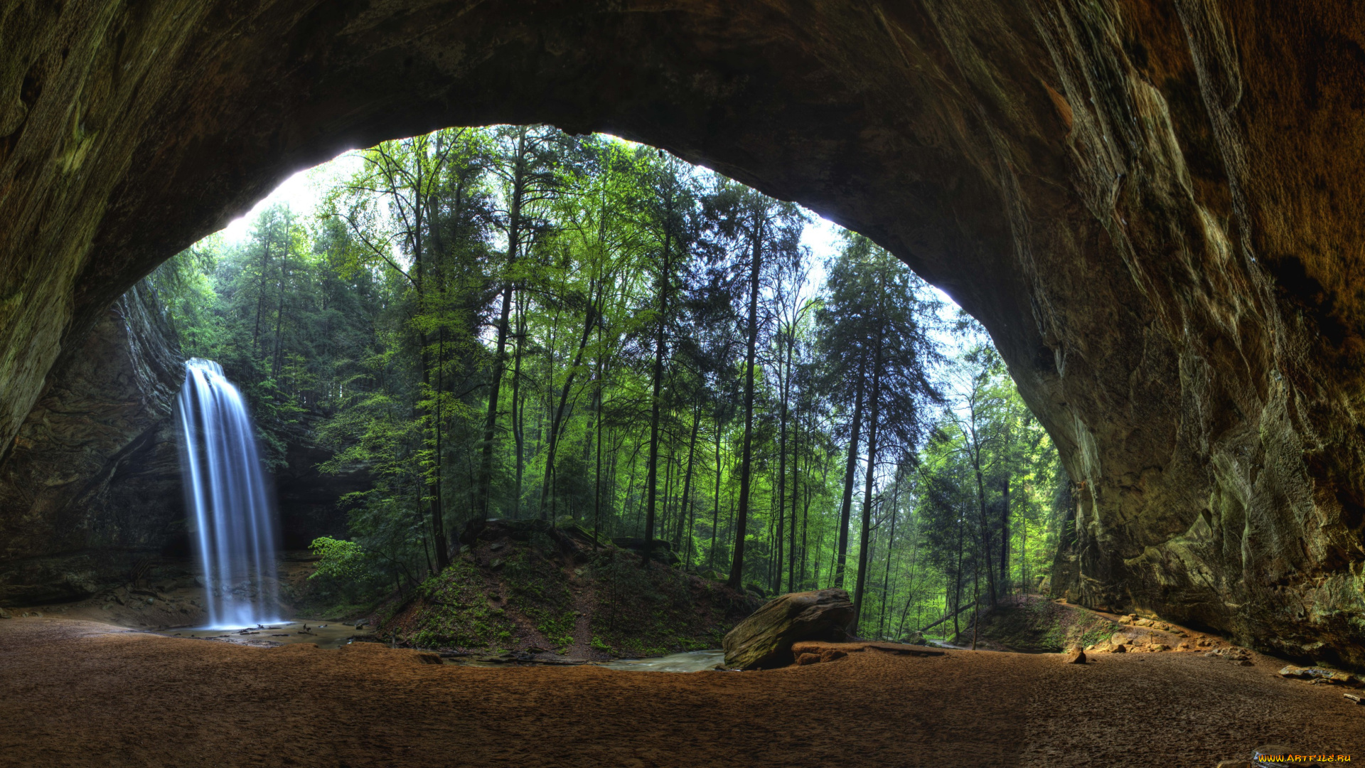 природа, водопады, лес, река, водопад