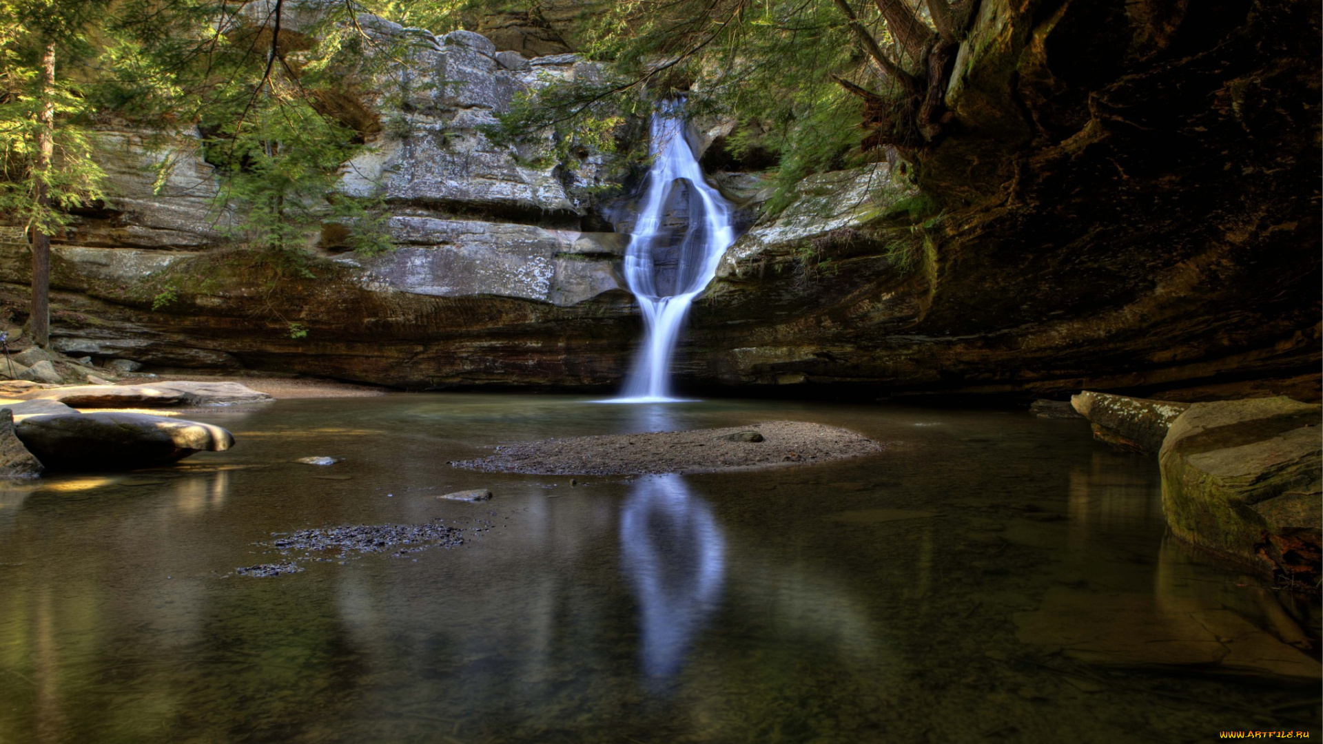 природа, водопады, река, лес, водопад