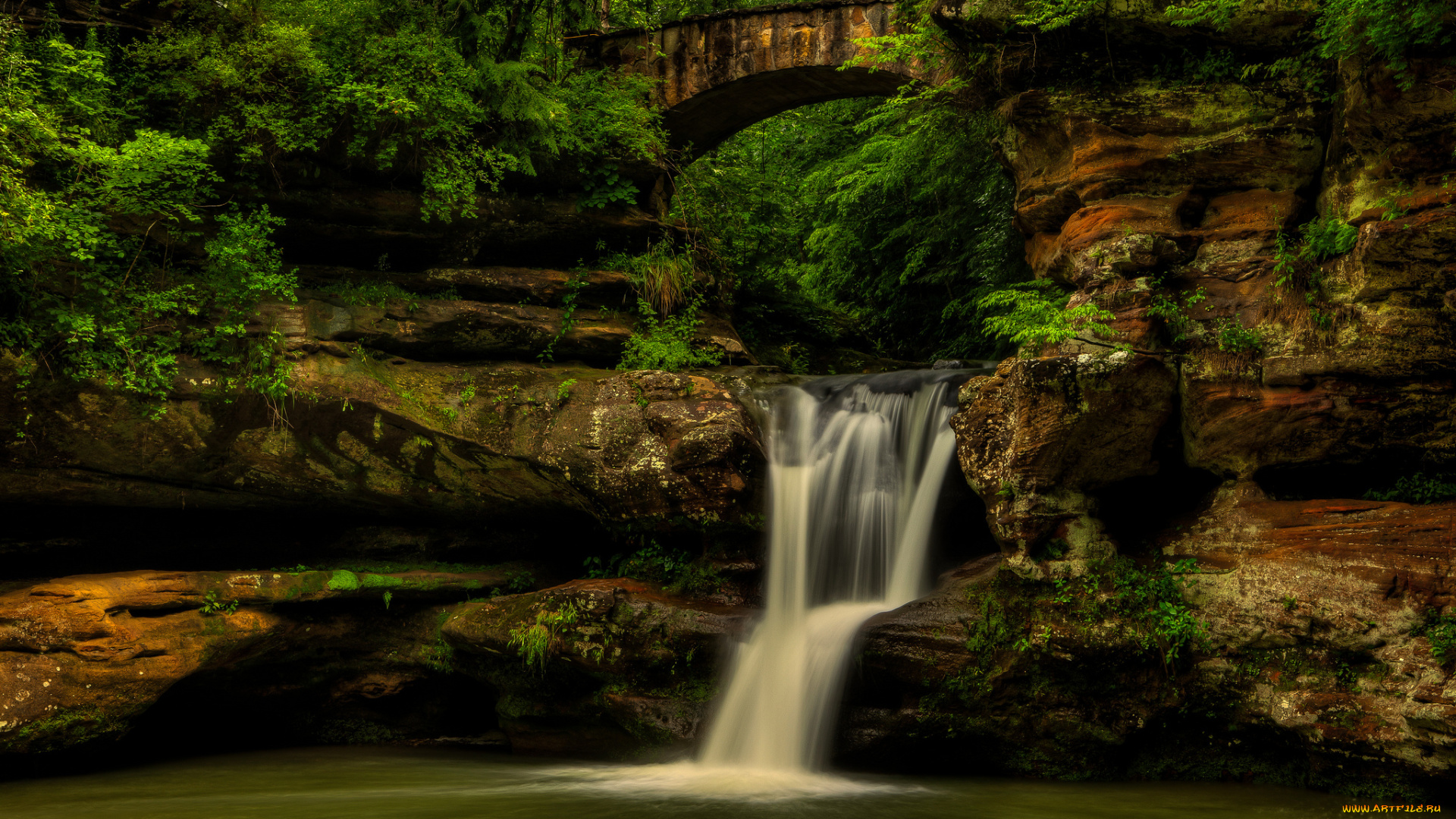 природа, водопады, водопад, лес, река