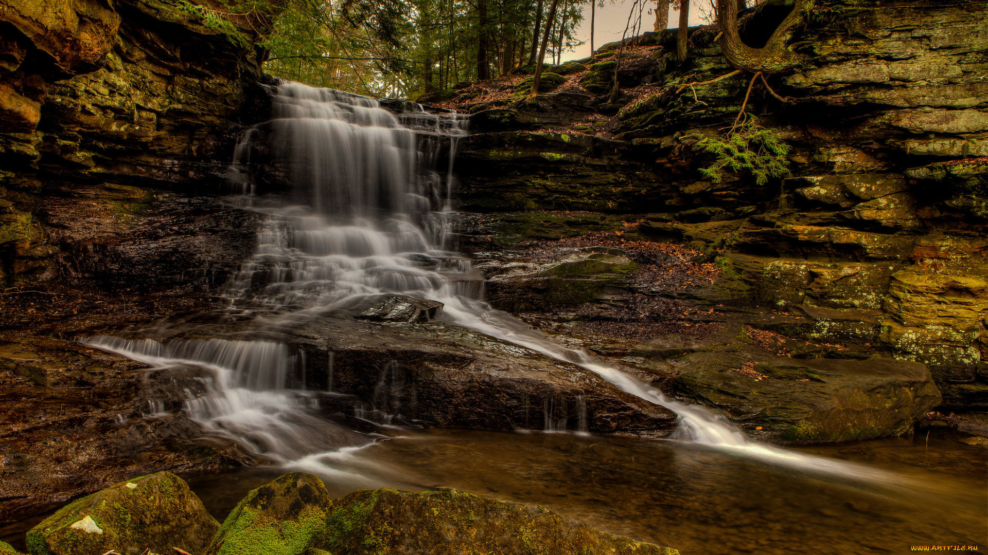 природа, водопады, водопад, река, лес