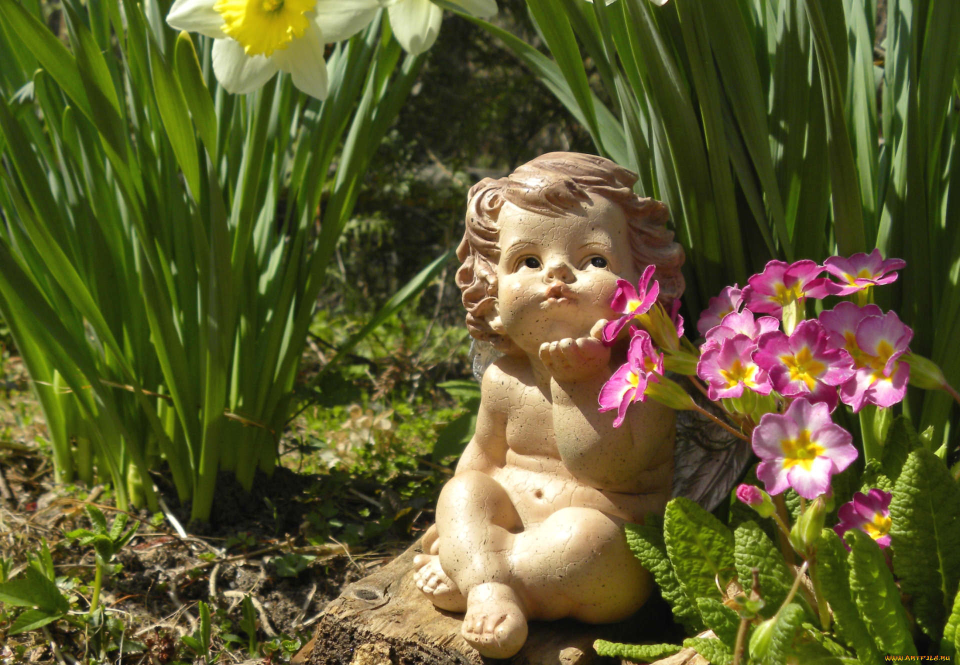 разное, садовые, и, парковые, скульптуры, цветы, ангел
